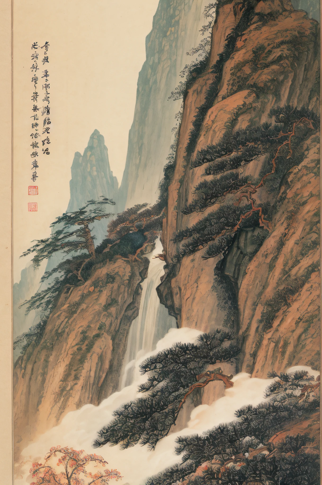 Shu Dao，The sword gate is closed，large mountain，Rain，Rugged mountain roads，pine tree，thatched cottage，Cypress，cliffs