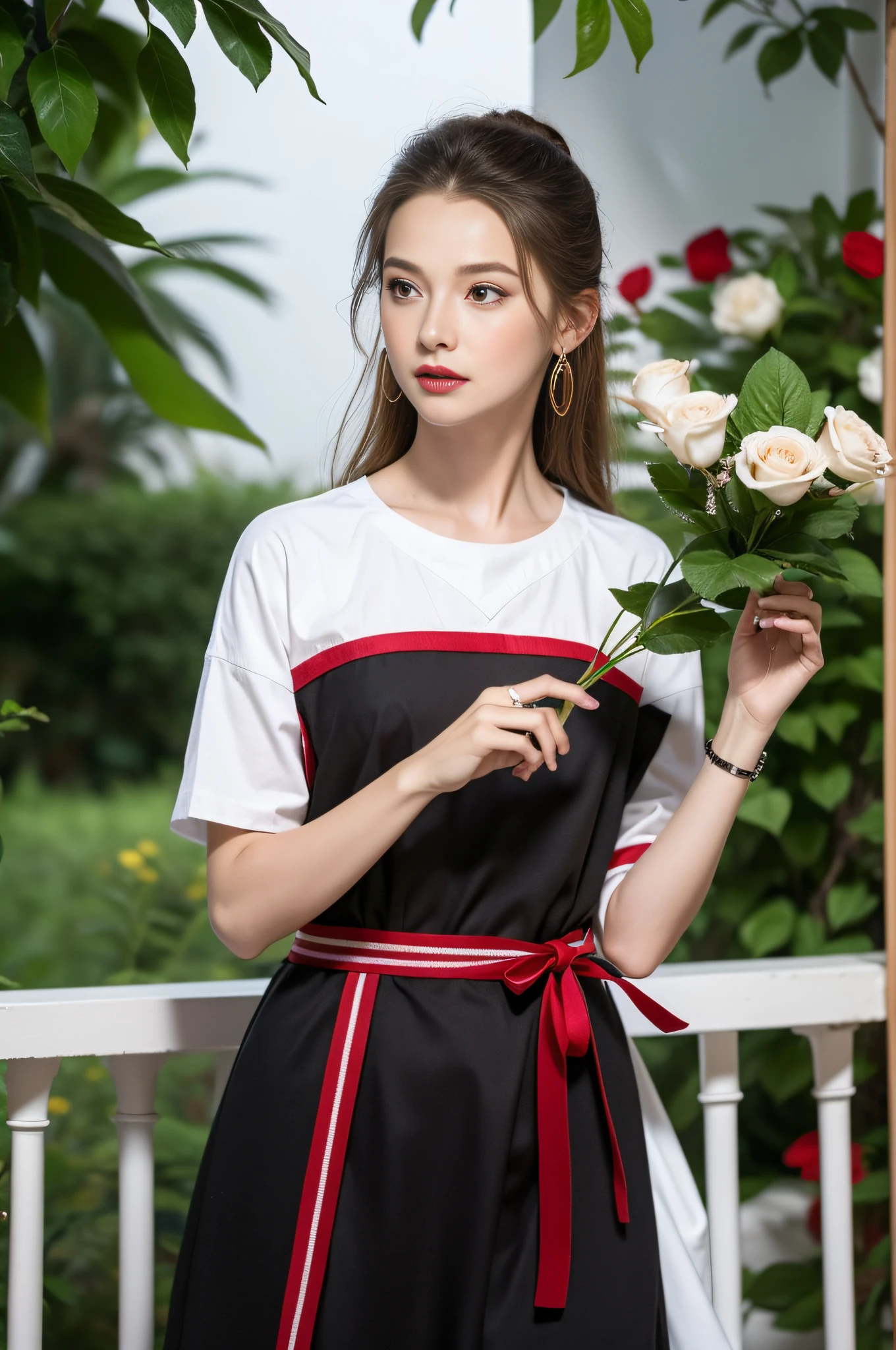 Very detailed CG unity 8k wallpaper,(杰作),(best qualitiy),(Ultra detailded),(ultra realistis),(Best character details:1.36),Nikon D750 f / 1.4 55mm,dynamic angle,professionallighting,photon maping,radiosity, phisically-based render, al fresco,, looking at the spectator, get blush,,1girls, the golden ratio,Hanfu,Chinese Feng Shan Shui Waterfall,Perfect body ratio,Stand among the flowers,a whole body
