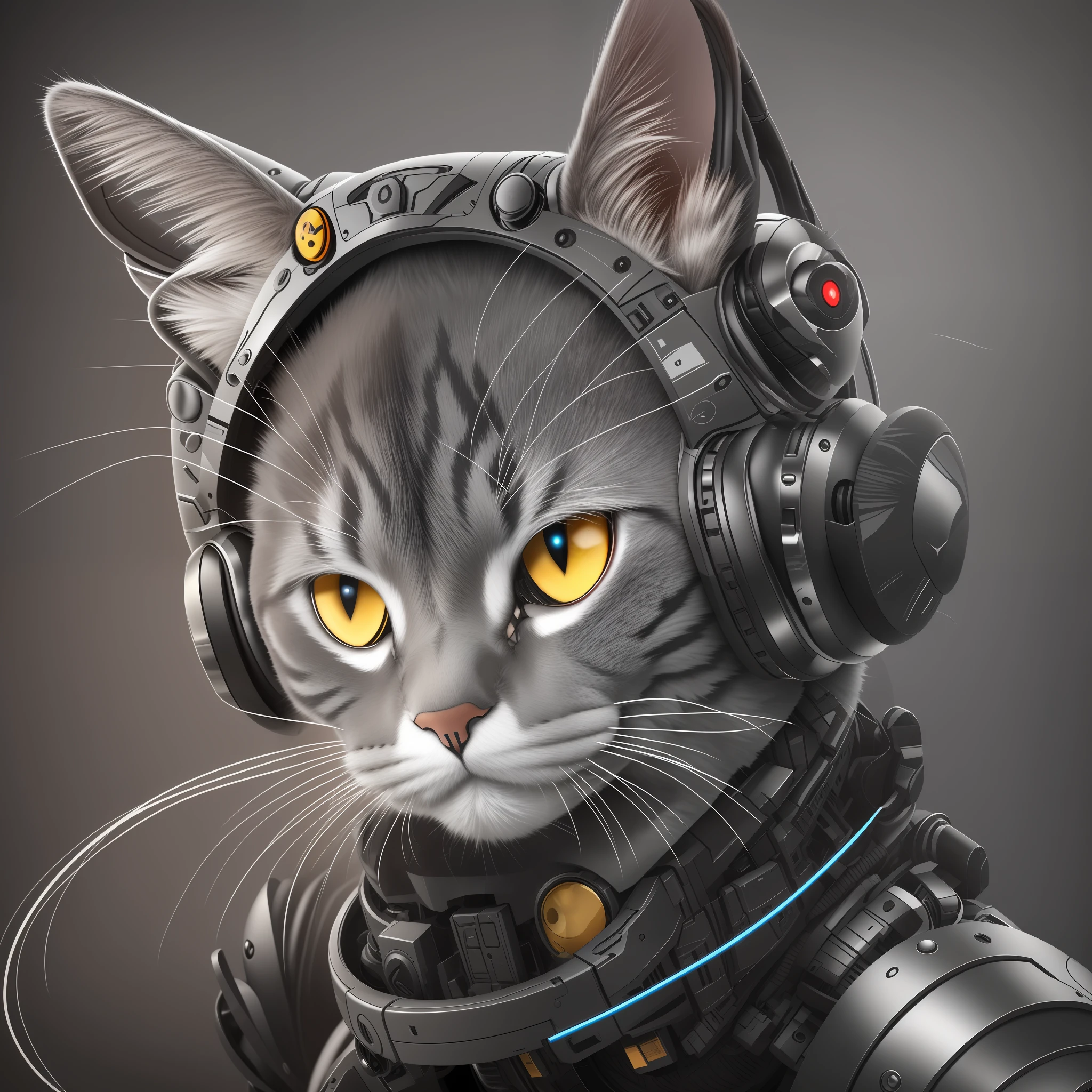 robotic cat，head phone，machine armor，Headshot，