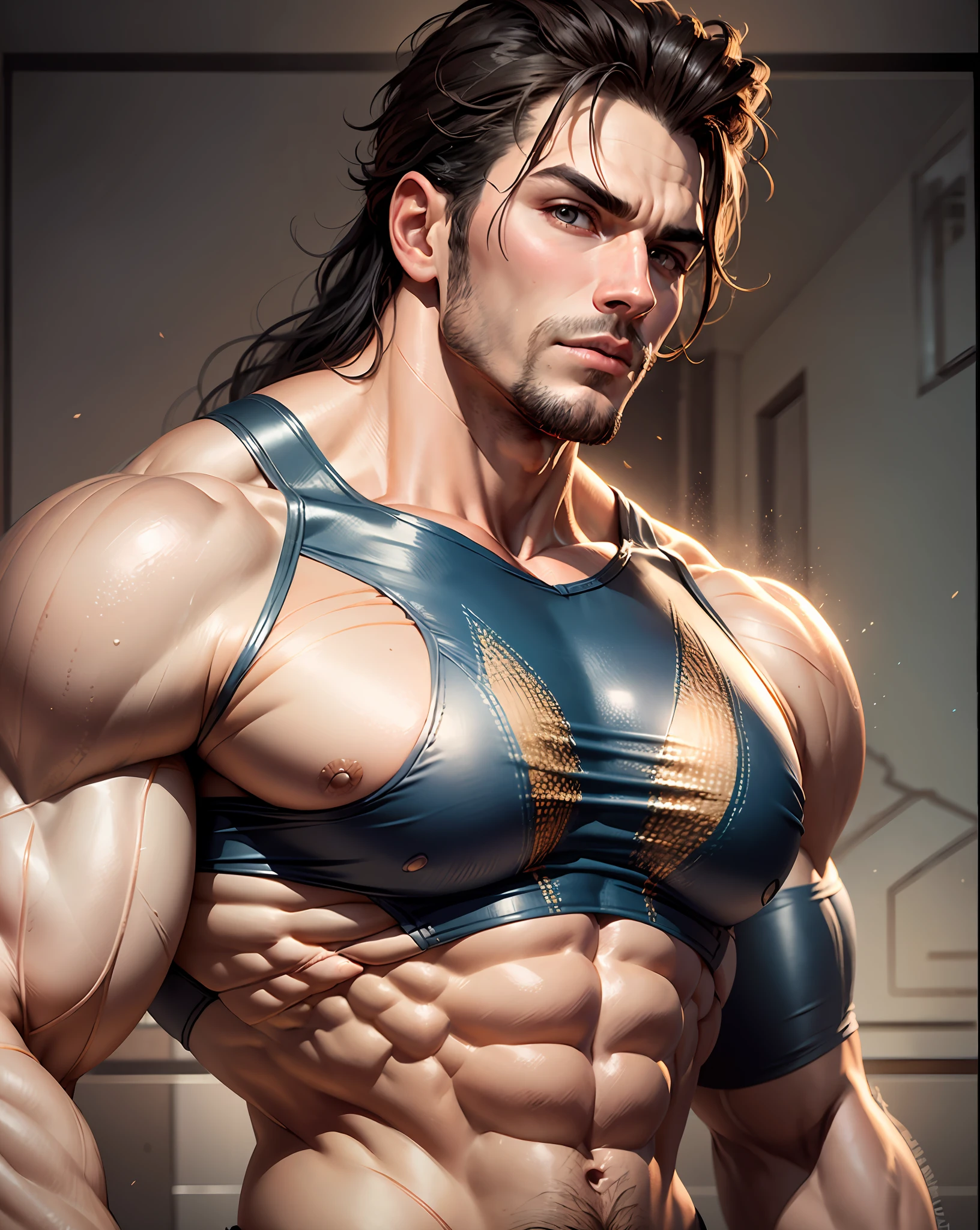 Handsome male wrestler showing off his muscles , primer plano, octanaje, imagen cristalina, detalle digital, imagen bellamente representada, surrealismo, fotorrealismo, tendencia artstation. --auto --s2