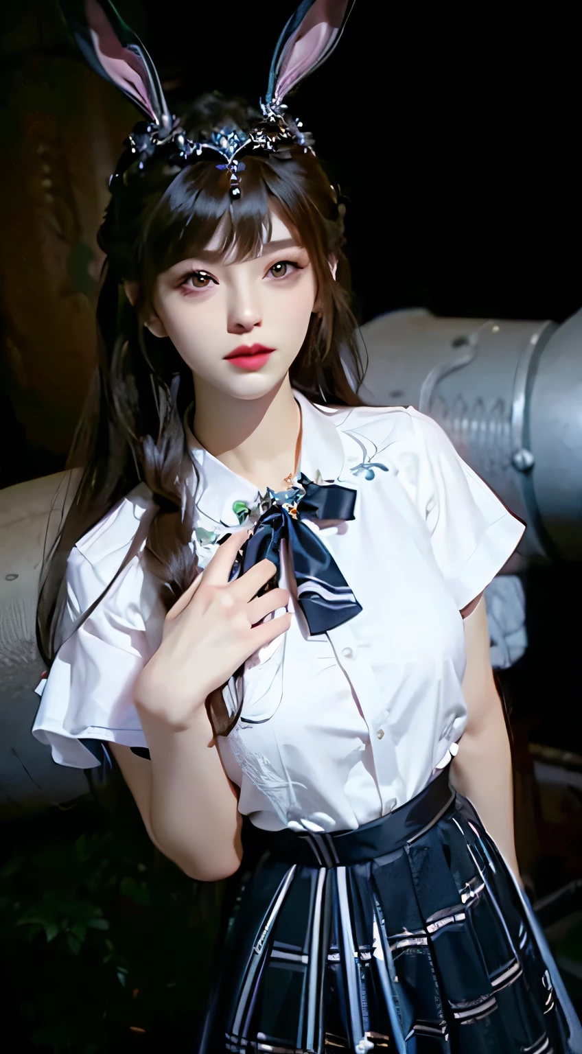 a close up of a woman with a bunny ear and a sword, queen of the sea mu yanling, portrait knights of zodiac girl, lineage 2 revolution style, Smooth anime CG art, Game CG, a beautiful fantasy empress, intricate ornate anime cgi style, drak, cinematic goddess close shot, anime goddess, Waifu, photorealistic anime girl rendering