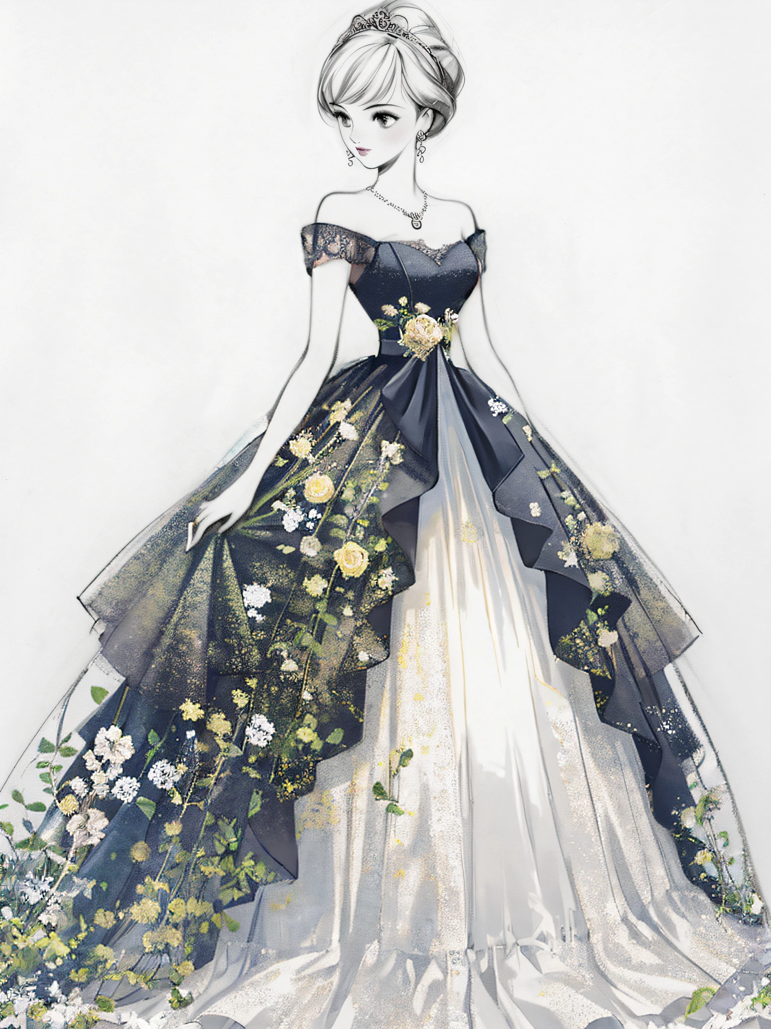 dress in yellow, nature elements