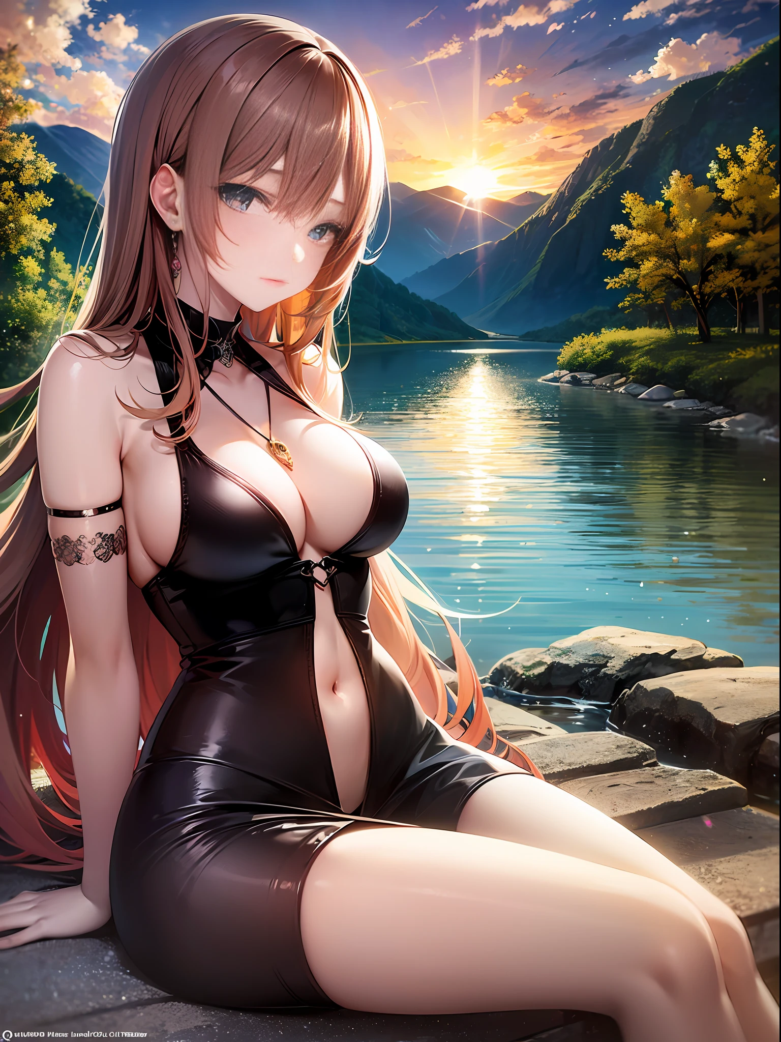 1 girl, serene expression, mesmerizing eyes, straight long hair, flowing dress, poised posture, porcelain skin, subtle blush, crystal pendant
BREAK
golden hour, (rim lighting):1.2, warm tones, sun flare, soft shadows, vibrant colors, painterly effect, dreamy atmosphere
BREAK
scenic lake, distant mountains, willow tree, calm water, reflection, sunlit clouds, peaceful ambiance, idyllic sunset, ultra detailed, official art, unity 8k wallpaper
, zentangle, mandala