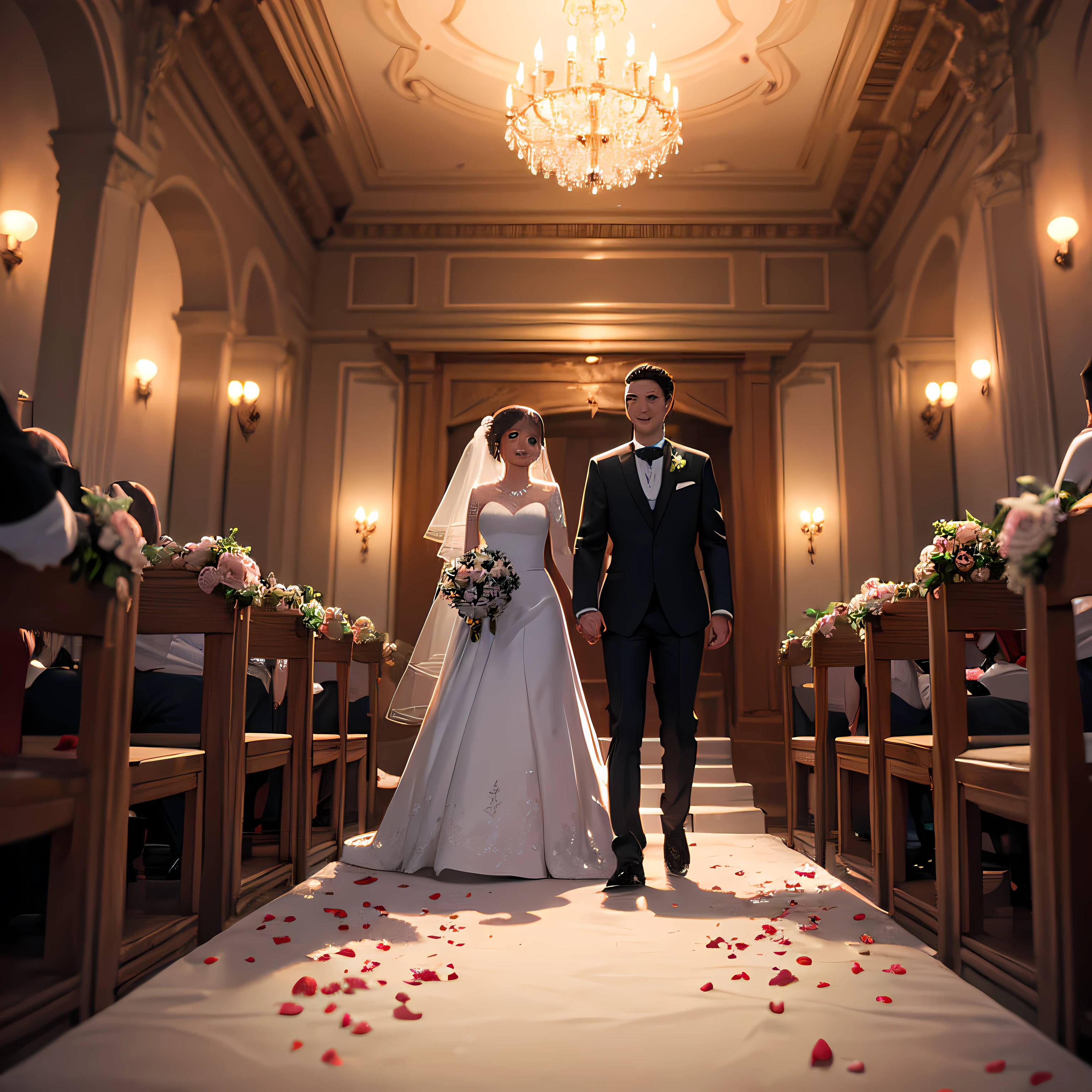 Wedding scene, smile, high detail, anime, cinematic lighting, character chart, first-person view, Wide-Angle --auto