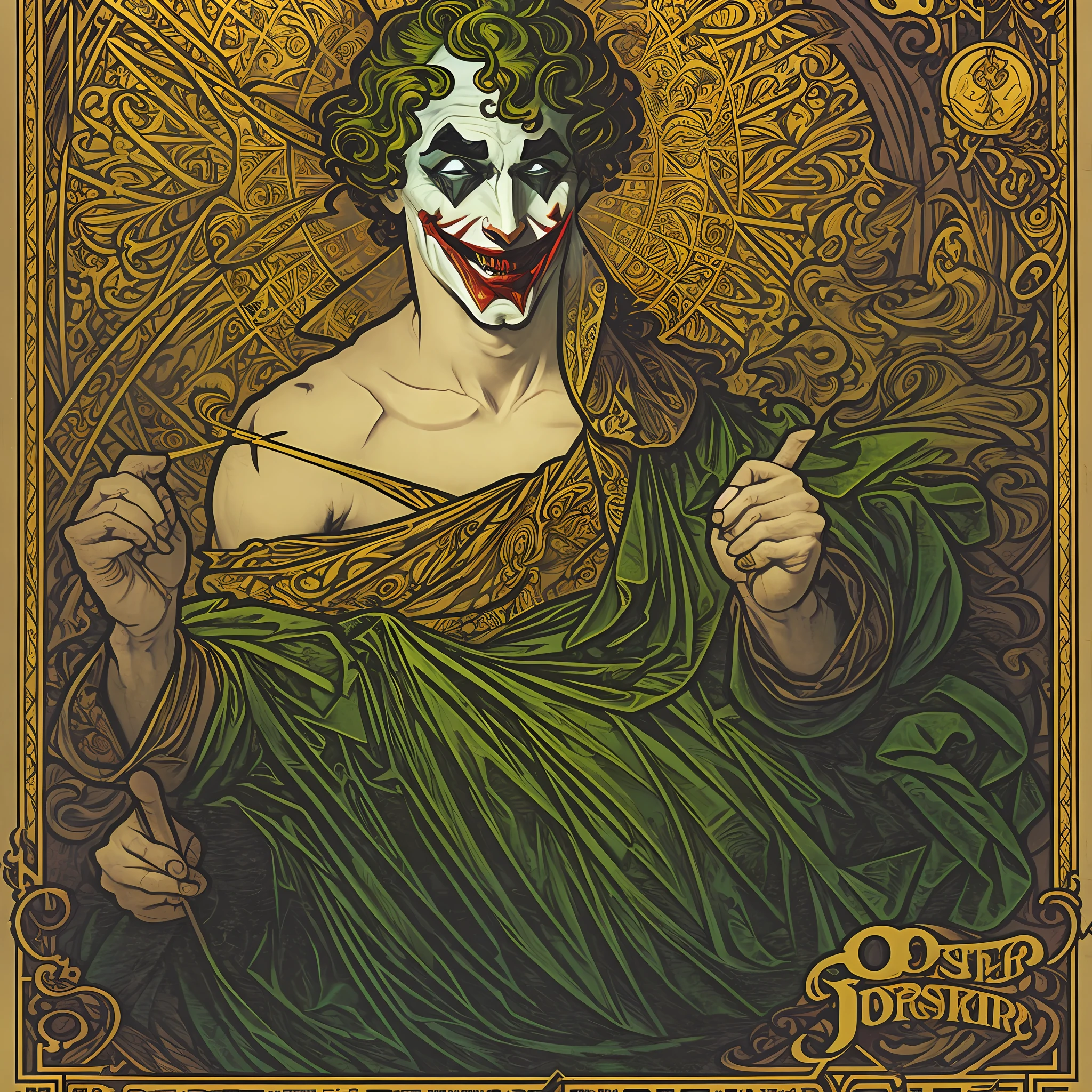 1 male,adult,O Louco\(tarot cards\),minstrel,The Joker,symbolism,visual art,occultism,general,Phantom casting,philosophy,Iconography,Numerology,popularity,artation,Alphonse Mucha --auto