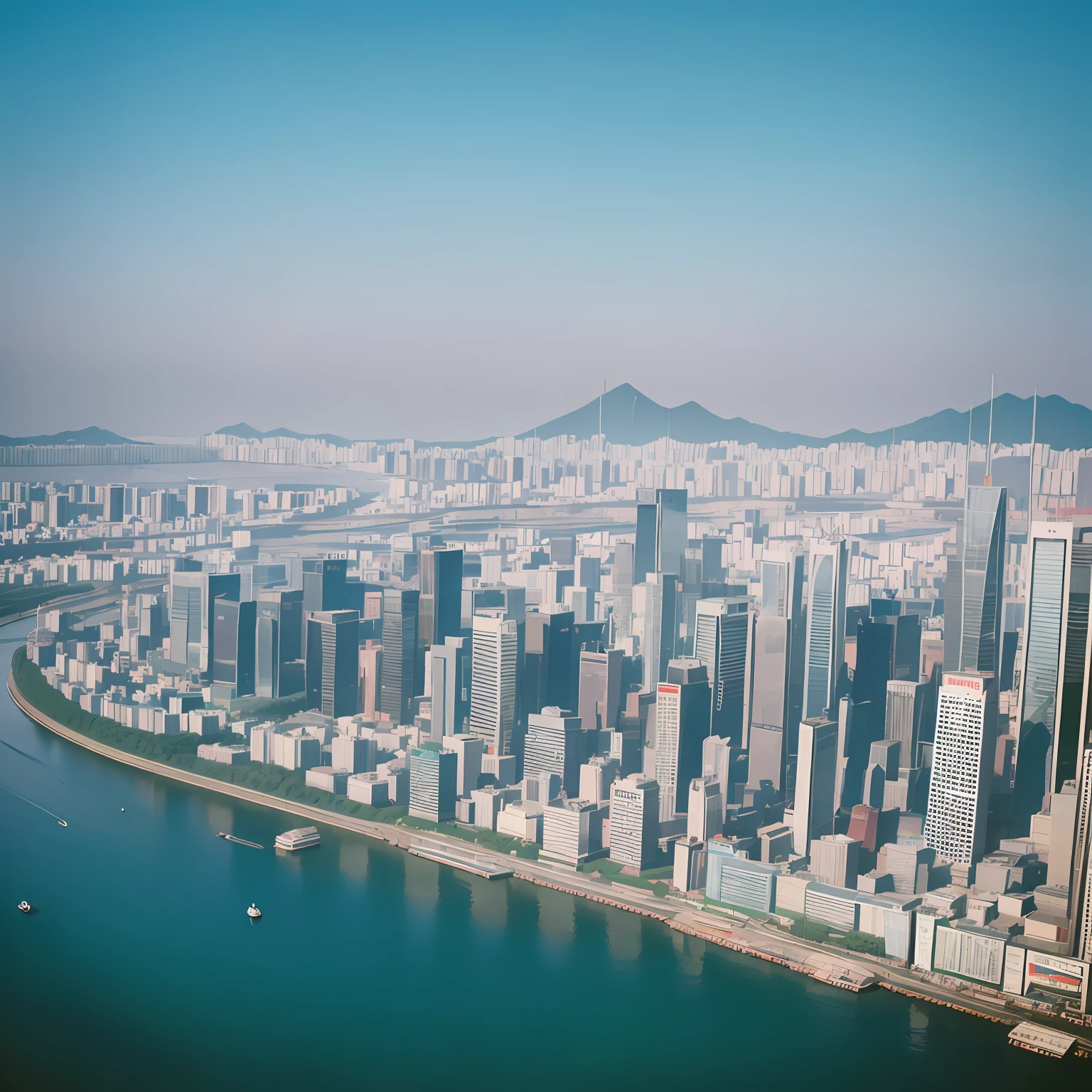 CG style,arafed view of a river with a bridge and a city in the background,, Far view, Changsha, aerial view of a city, wide river and lake, View from above, aerial, , Bird's eye view, aerial shot, guangjian, above view, --auto