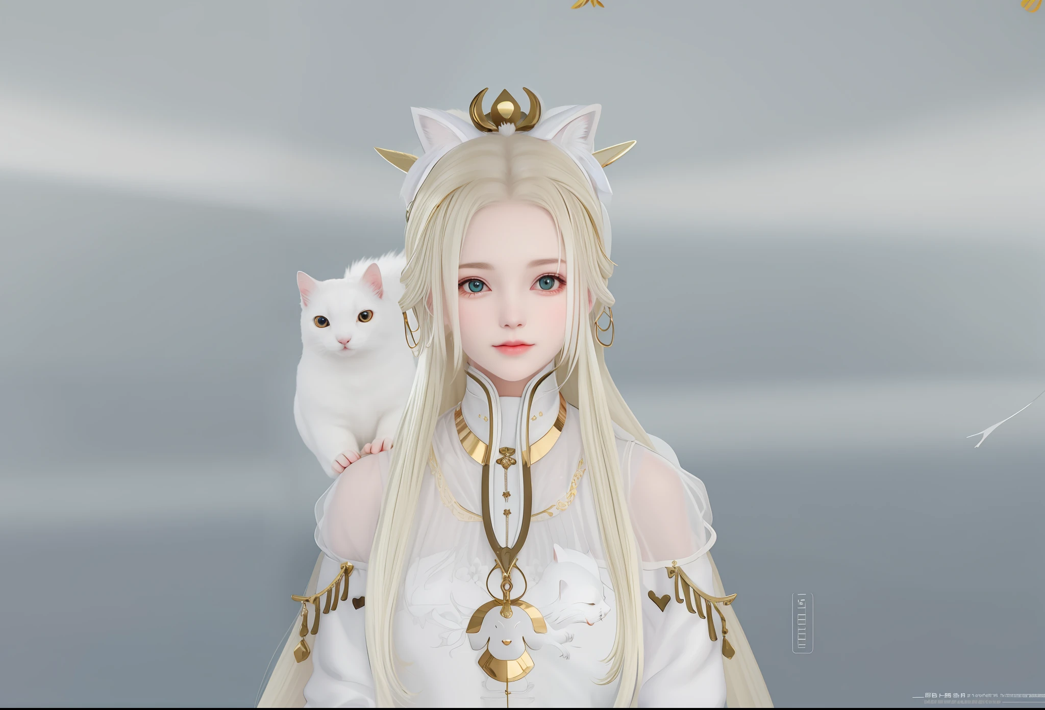 There is a woman with long hair and a white squirrel, White Squirrel Girl, White ( Cat pine) girl,gold hair