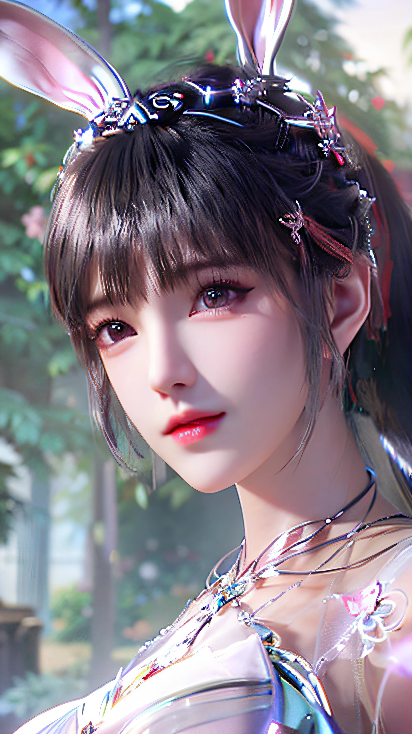 a close up of a woman with a bunny ear and a sword, queen of the sea mu yanling, portrait knights of zodiac girl, lineage 2 revolution style, Smooth anime CG art, Game CG, a beautiful fantasy empress, intricate ornate anime cgi style, drak, cinematic goddess close shot, anime goddess, Waifu, photorealistic anime girl rendering