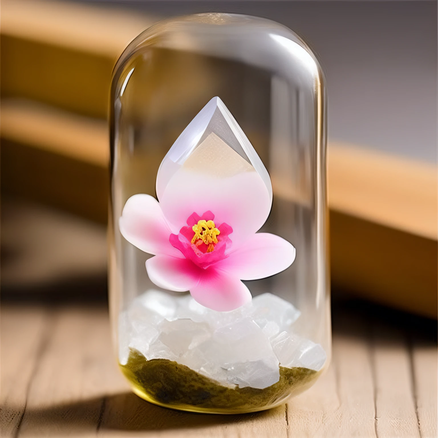 a flower inside a crystal, quartz, Elemental Flowers