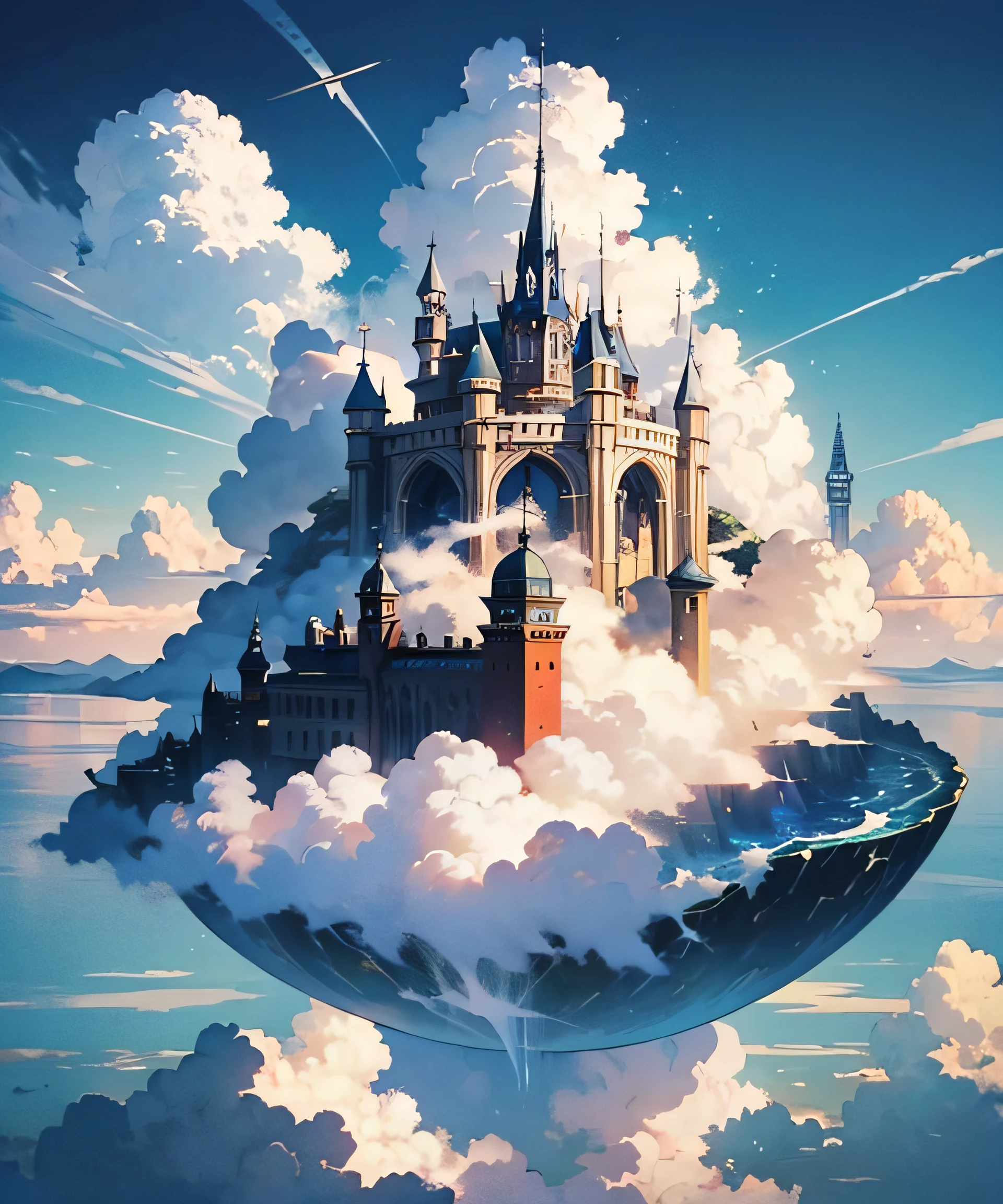 MagicWorld、Magical world、Air Castle Plug、sea of clouds、On the cloud、Different world、thunder、masterspiece、beste Quality