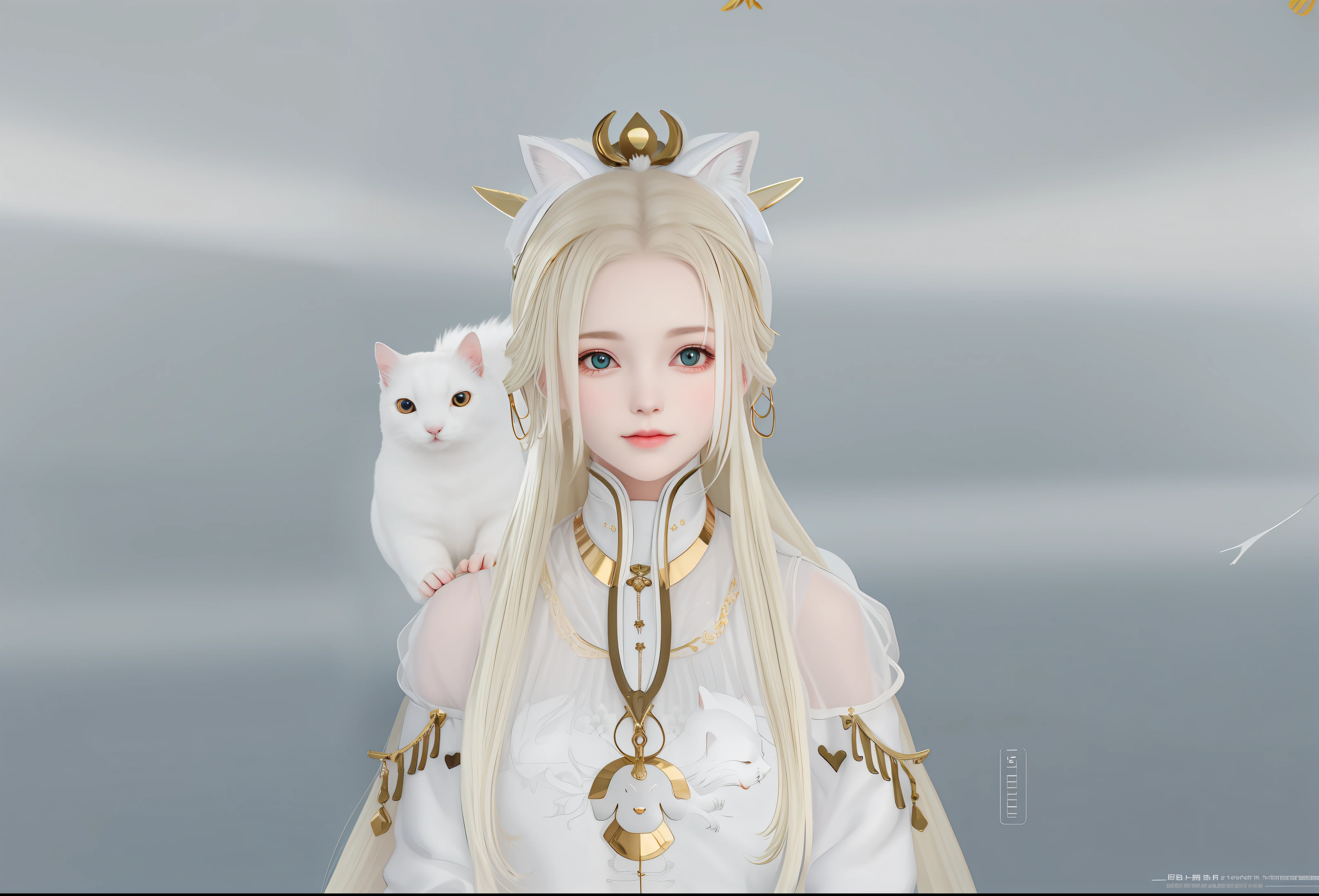 There is a woman with long hair and a white squirrel, White Squirrel Girl, White ( Cat pine) girl,gold hair