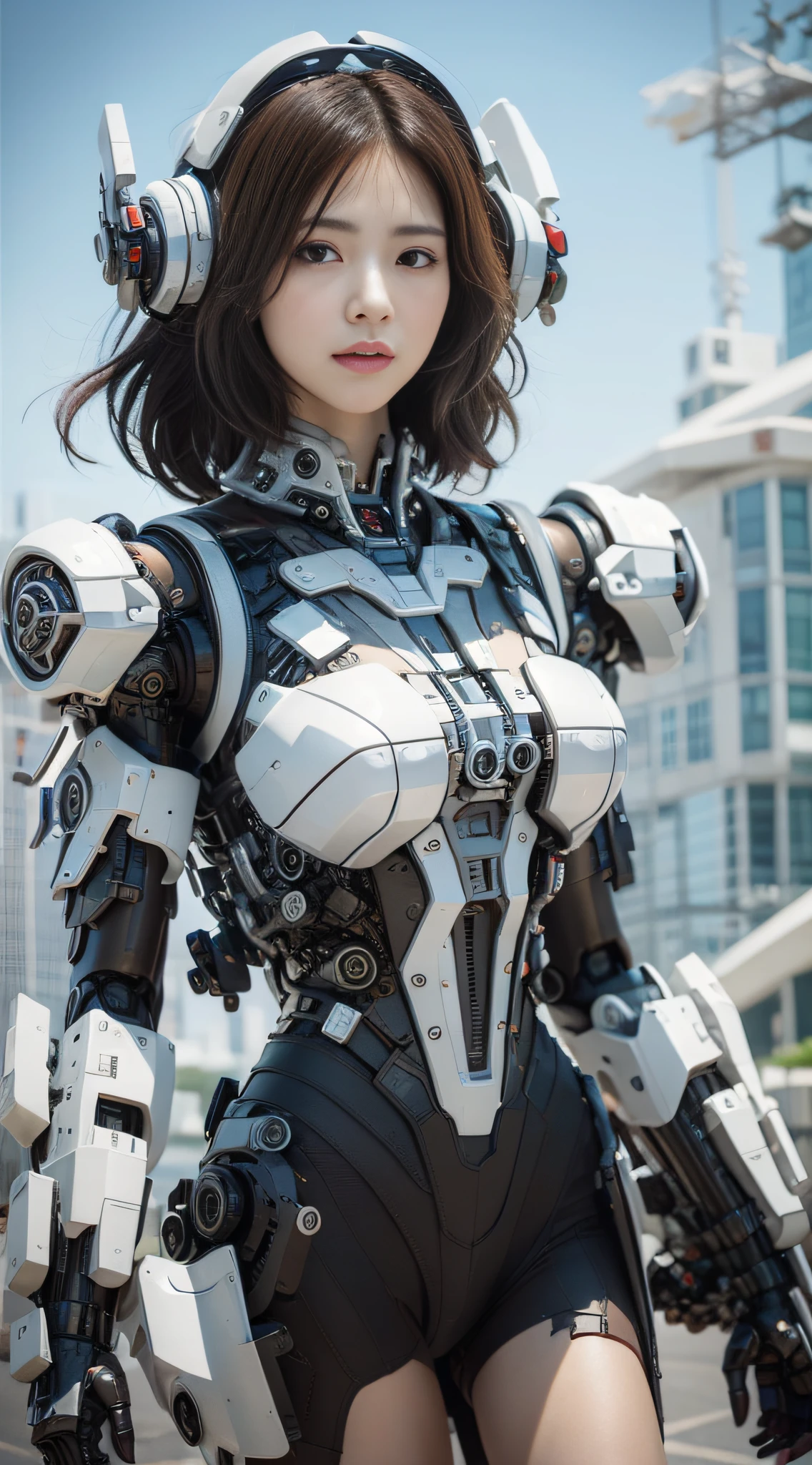 Complex 3d rendering very detailed beautiful ceramic silhouette female robot face, behind stands a huge cherry blossom pink mech warrior, robot parts, 150mm, futuristic battlefield, edge light, vibrant details, luxurious cyberpunk, lace, surrealism, anatomy, facial muscles, cable wires, microchips, elegant, beautiful background, octane rendering, HR Giger style, 8k, best quality, masterpiece, illustration, very refined and beautiful, very detailed, CG, unified, wallpaper, (realism, fidelity: 1.37), amazing, fine details, masterpiece, best quality, official art, very detailed CG unified 8k wallpaper, robot, full body, the overall painting style is very domineering,