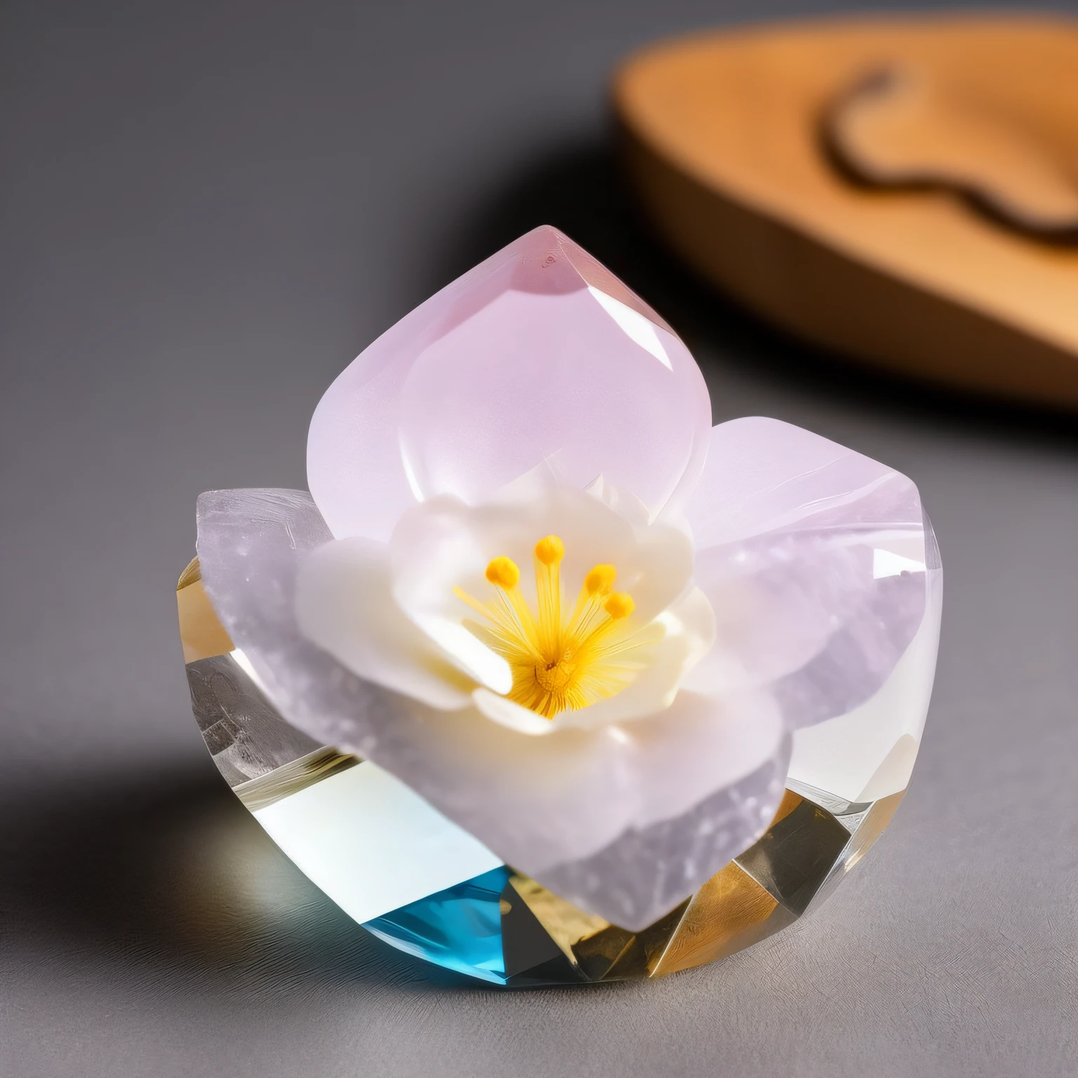 a flower inside a crystal, quartz, Elemental Flowers