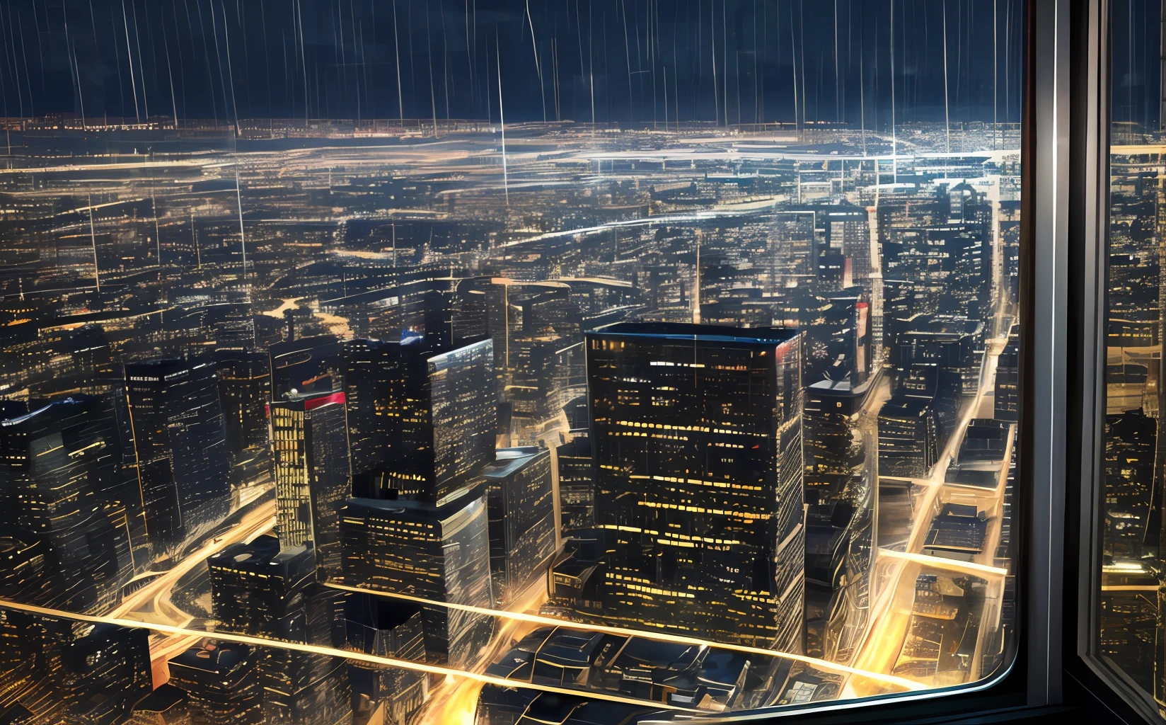False windows、Outside the window、City Night View、rains、3D