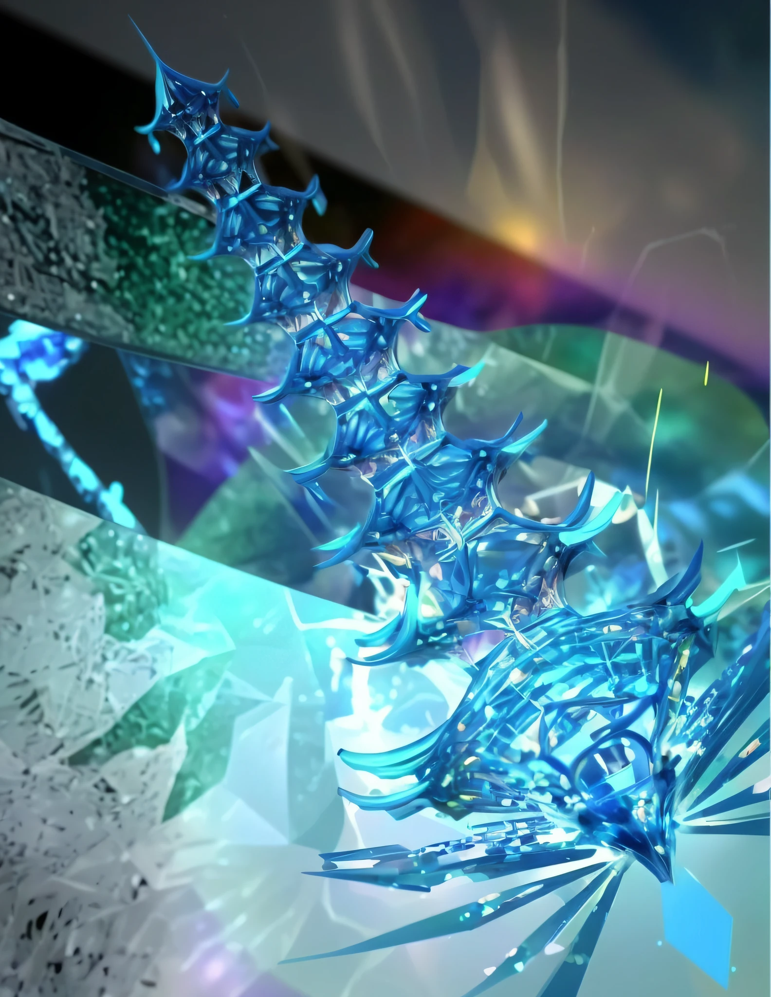 There is a very large blue object,There are many small blue objects, fractal flame. highly_detailled, shards and fractal of infinity, Ray tracing. fractal crystal, fractal flame, 3 d fractals, 3d fractals, 3 d fluid simulation render, made of crystalized synapse, blue crystal exploding, intricate ornate anime cgi style, fractal crystal