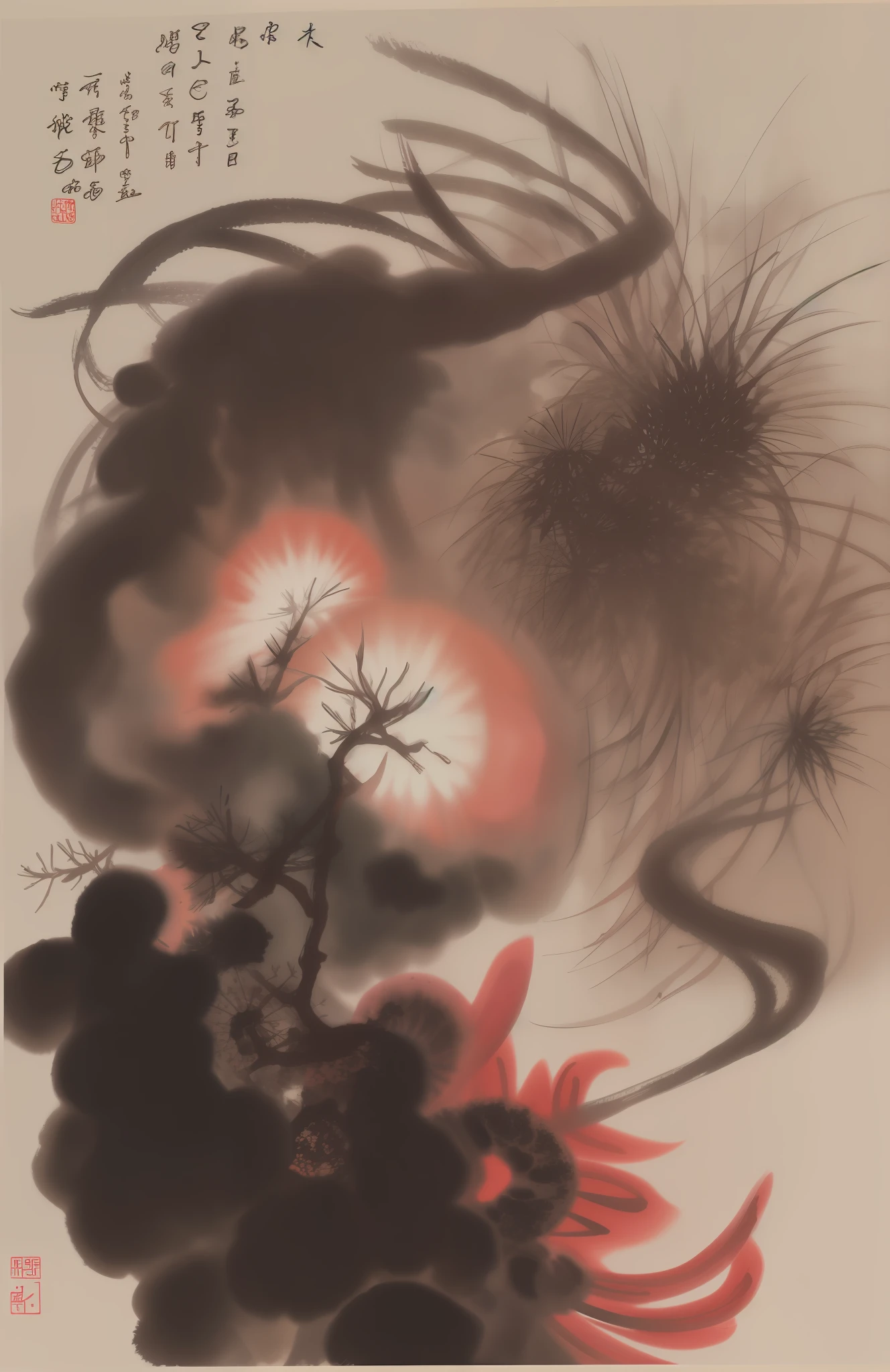 Human fireworks，ink draw，Chinese wind，Traditional culture，naturey，scenecy