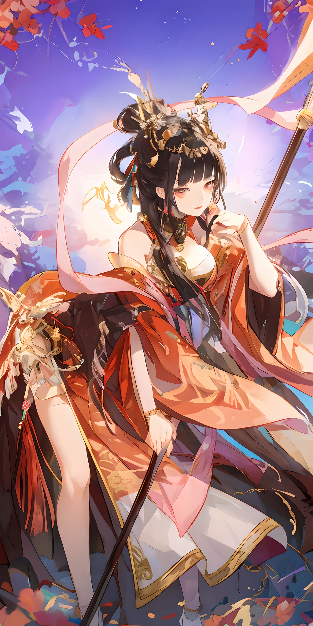 exquisite facial features，Nice face，best qualitiy，杰作，Ultra detailded，Maple leaves fall，starlight embellishment,Onegirl， Ancient Chinese clothing， a whole body， The sunlight， Clear face， Clean white background， 杰作， super detaill， Epic composition， Ultra HDR， high qulity， Extremely detailled， Art officiel， Uniform 8K wallpaper， super detaill， 32K