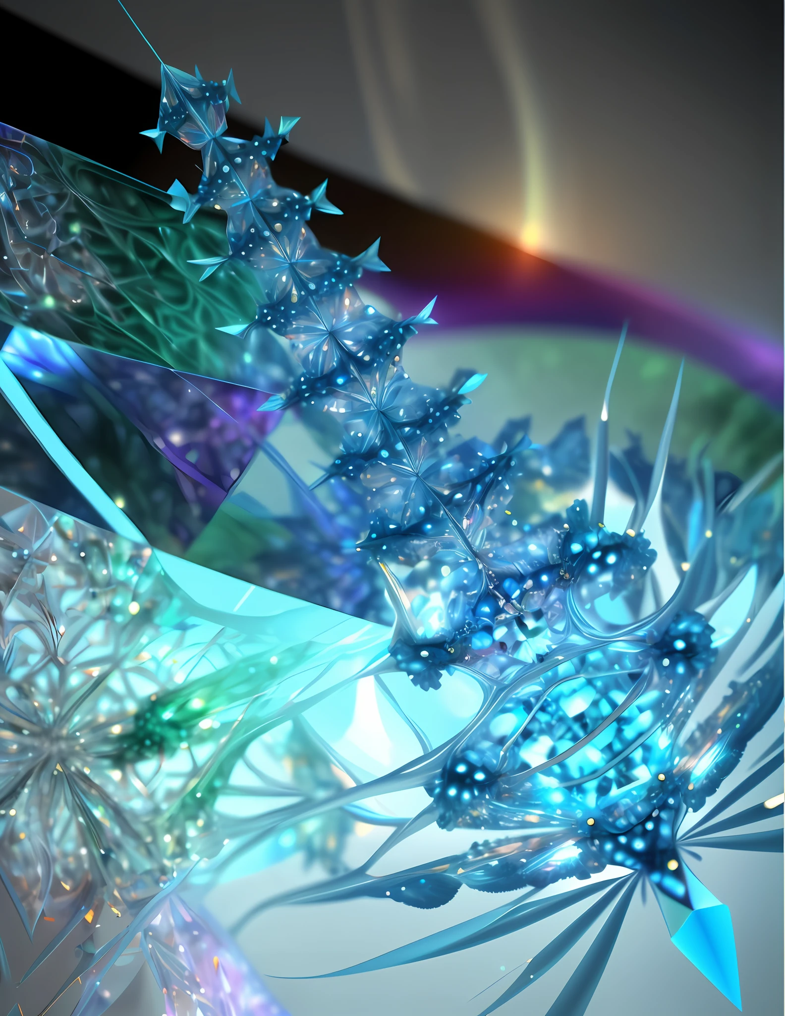 There is a very large blue object，There are many small blue objects, fractal flame. highly_detailled, shards and fractal of infinity, Ray tracing. fractal crystal, fractal flame, 3 d fractals, 3d fractals, 3 d fluid simulation render, made of crystalized synapse, blue crystal exploding, intricate ornate anime cgi style, fractal crystal