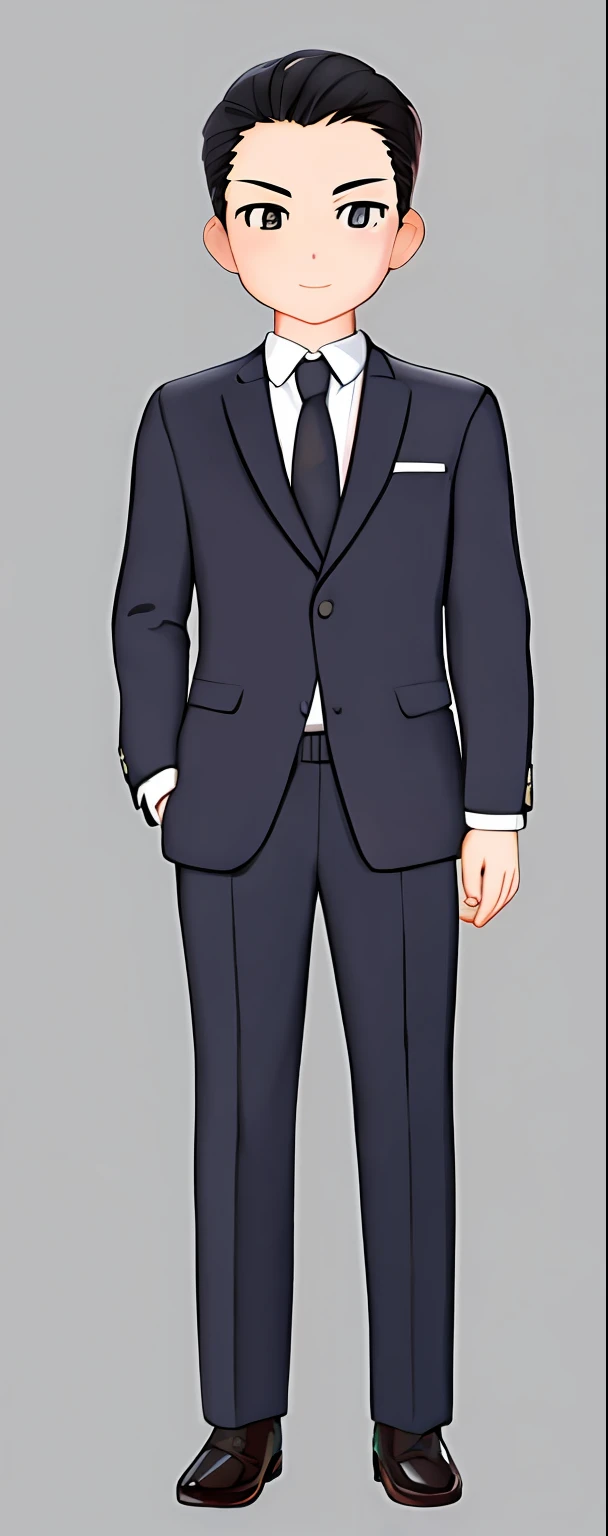 a cartoon man in a suit and tie standing with his hands in his pockets, wearing a suit and a tie, formal black suit. detailed, Wearing a suit and tie, he is wearing a suit, man in black suit, wearing a suit and a tie, dressed in a suit, !!Full body portrait!!, Wearing a black suit, dressed in a suit, Full body portrait