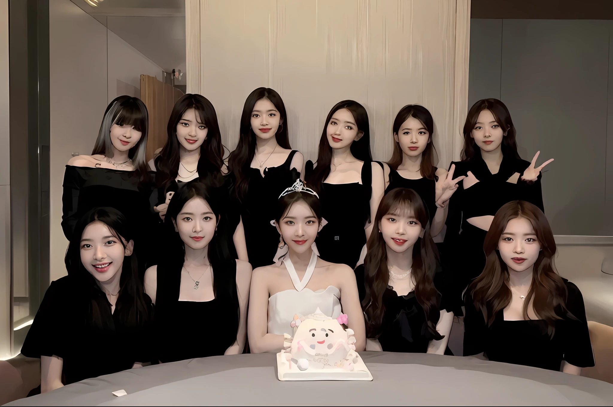 araffes posing for a picture with a cake and a bunch of other women, happy birthay, 21 years old, twice, tzuyu from twice, with crown, 8K)), 🔞🤡, trending at cgstation, 1 6 years old, OMG, exclusive, jaeyeon nam, shaxi, kek, smooth in _ backgrounds