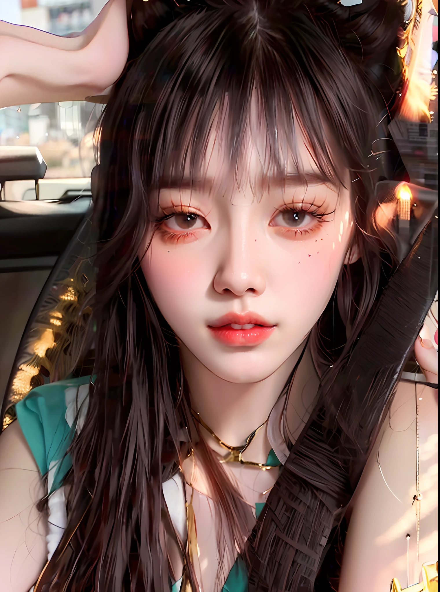 arafed asian woman with long hair sitting in a car, jaeyeon nam, Urzan, Korean girl, girl cute-fine-face, lalisa manobal, young adorable korean face, young cute wan asian face, headshot profile picture, south east asian with round face, gongbi, well-groomed hair,hair bangs, Jin Young Shin, With bangs