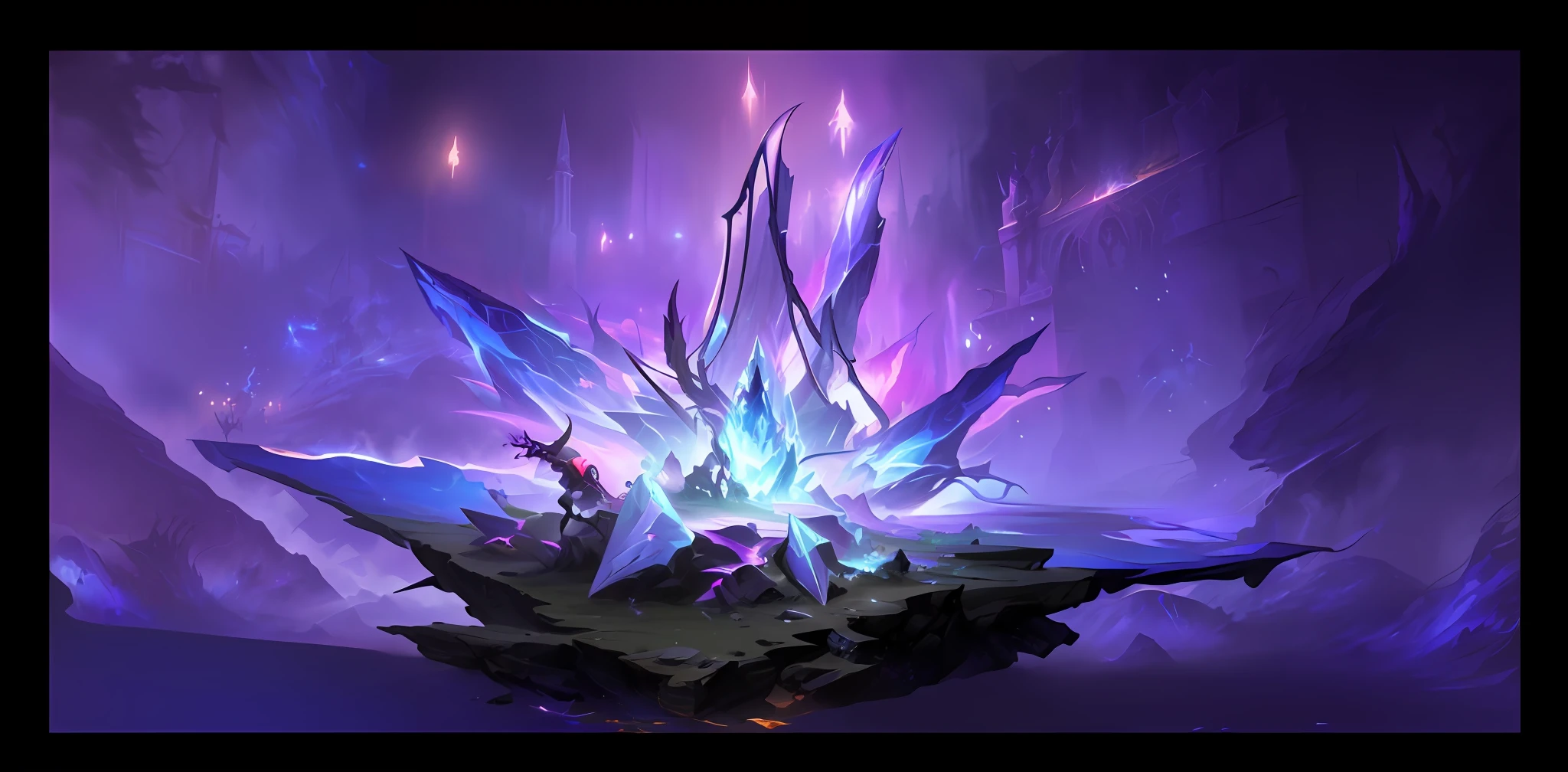 There is a very large gemstone,There is a lot of blue and purple light, concept art magical highlight, Dota 2 concept art, League of Legends concept art, Riot Games concept art, luminescent concept art, arcane concept art, painted as a game concept art, spirit fantasy concept art, concept arts, archillect concept art, matte painting arcane dota pixar