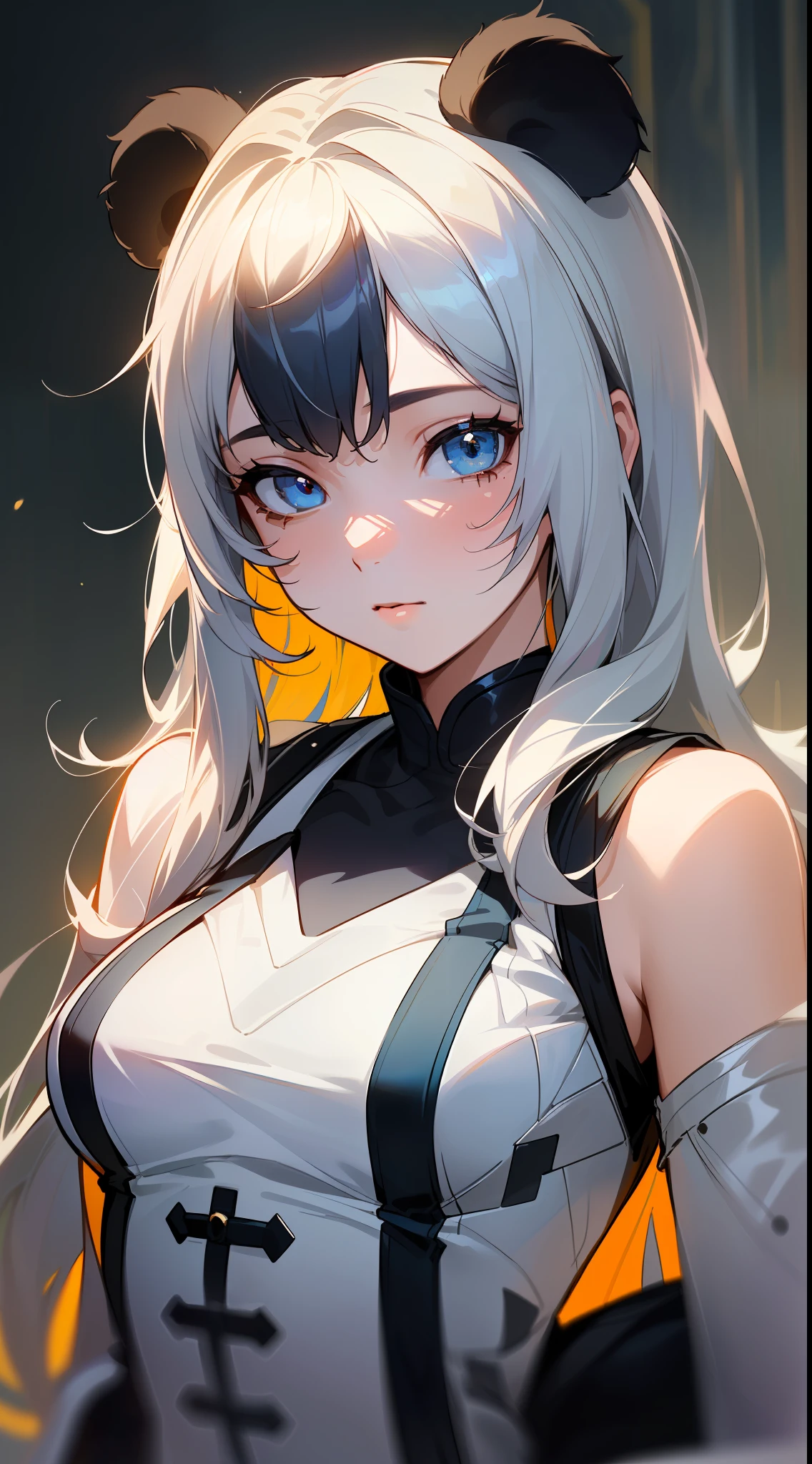 absurdist、(巨作、beste Quality、extremely detailed CG、Beautiful detailed eyes、Ultra detailded、highly resolution、Complicated details:1.3)、8k壁紙、(elaborate features:1.2)、(1girls)、 (Lifelike texture:1.4), a Pretty, (brilliantly colored, dynamic lighting:1.2), (High Contrast:0.9), (Delicate strokes:1.3)、(shinny skin:1.1)、Wearing a panda costume、Panda Costume、Animal Suits、I only show my face