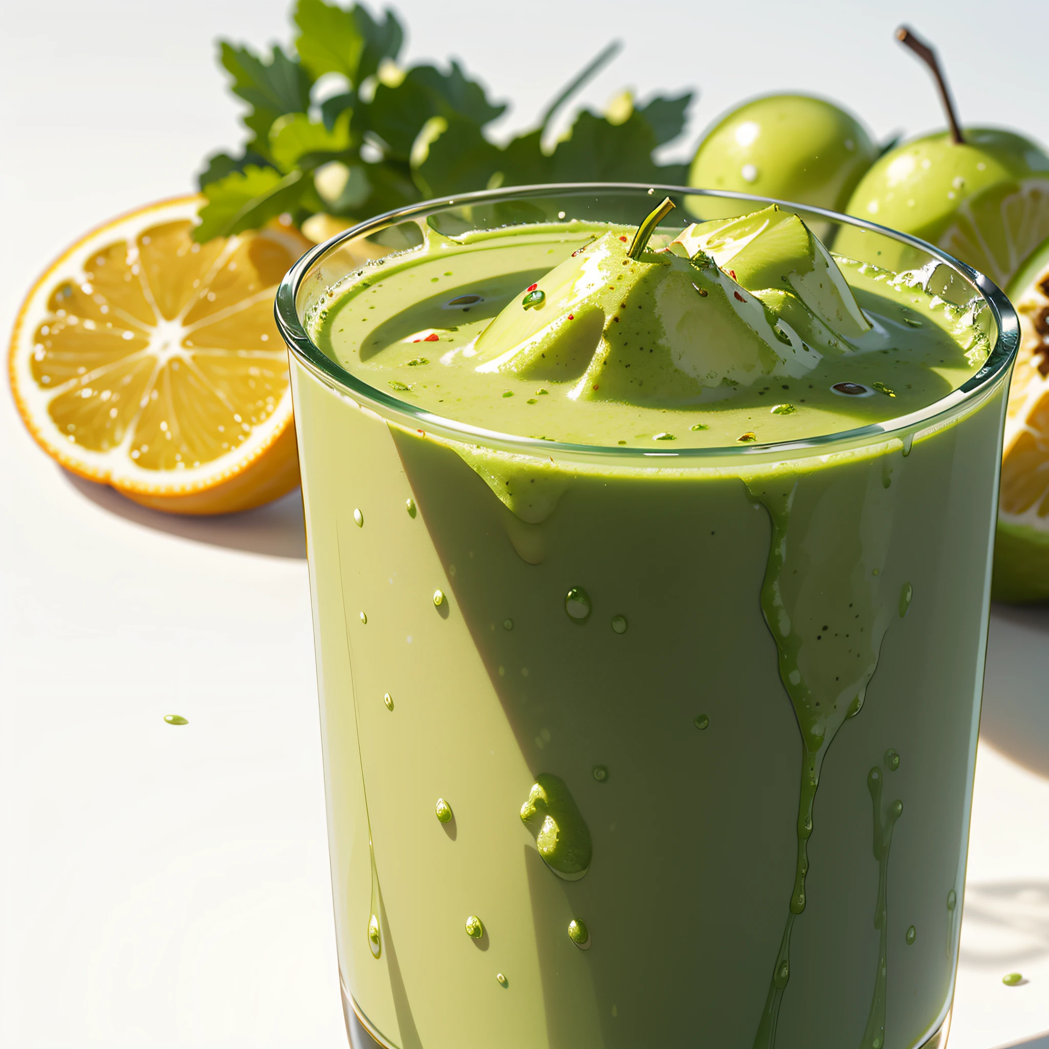 RAW photos，Green grape shake，foodphoto，professional colour grading，Soft shadows，no contrast，clean sharp focus，foodphoto，white backdrop，Best Picture Quality，巨作