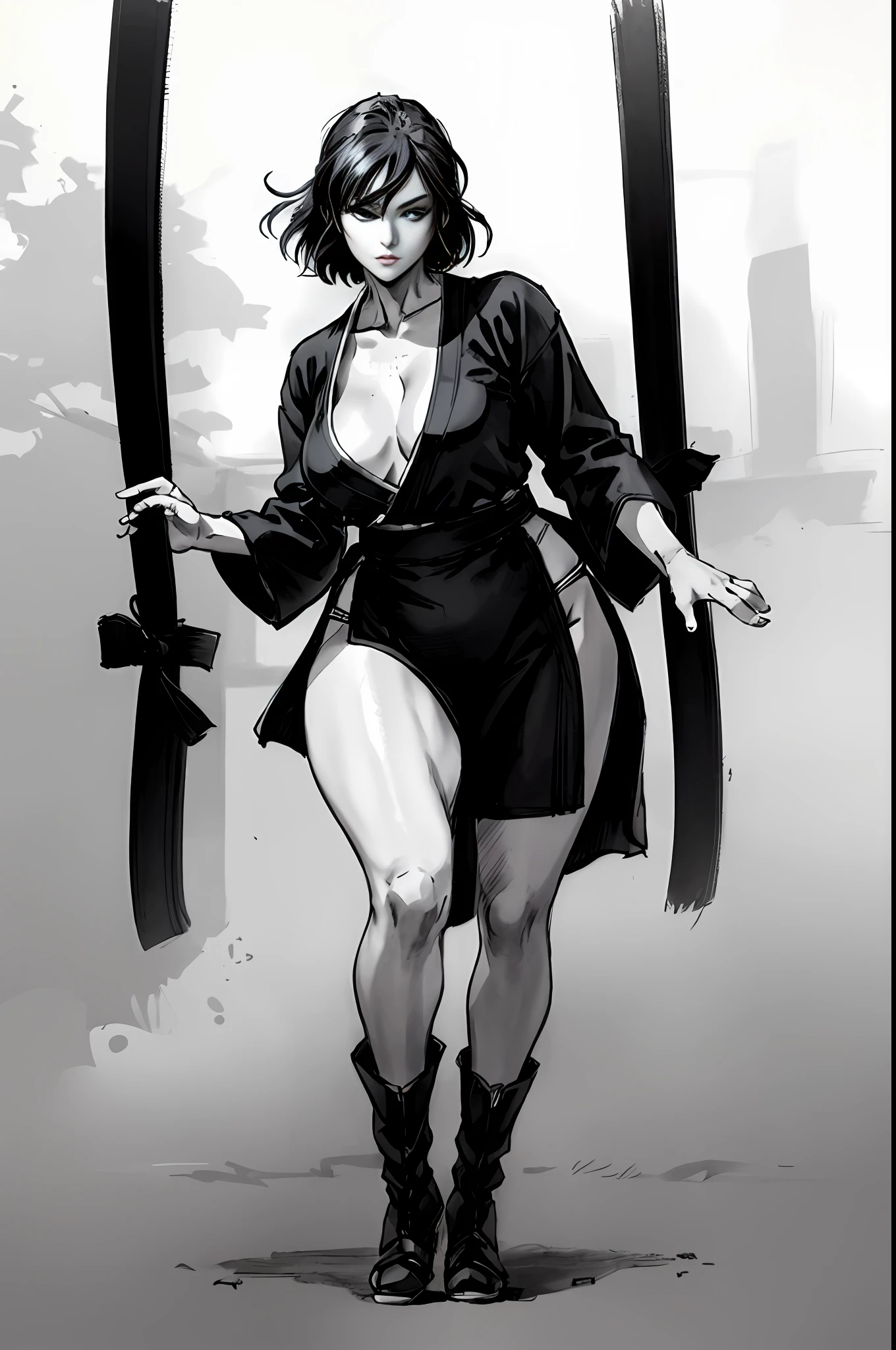 杰作,1woman,A wonderful character show,4K anime,(animel:1.2),Anime drawing of a female martial artist in a bikini and robes,Mysterious oriental atmosphere,tall,Plump breasts,Slim and well-proportioned waist and abdomen,Slender legs,Perfect body,Realistic Hanfu,Wear boots,Combat posture study,a whole body,Dress,Image of a female boxer,Martial arts anime style,colored sketch,Sketch art style,anime artsyle,digital anime,The ultra-great resolution,Realistic scale SFW,Place your hands in her body position!,Full body combat stance,fighting action,Gesture painting,Fine sketching,Full Body Portraits,,animepainting
