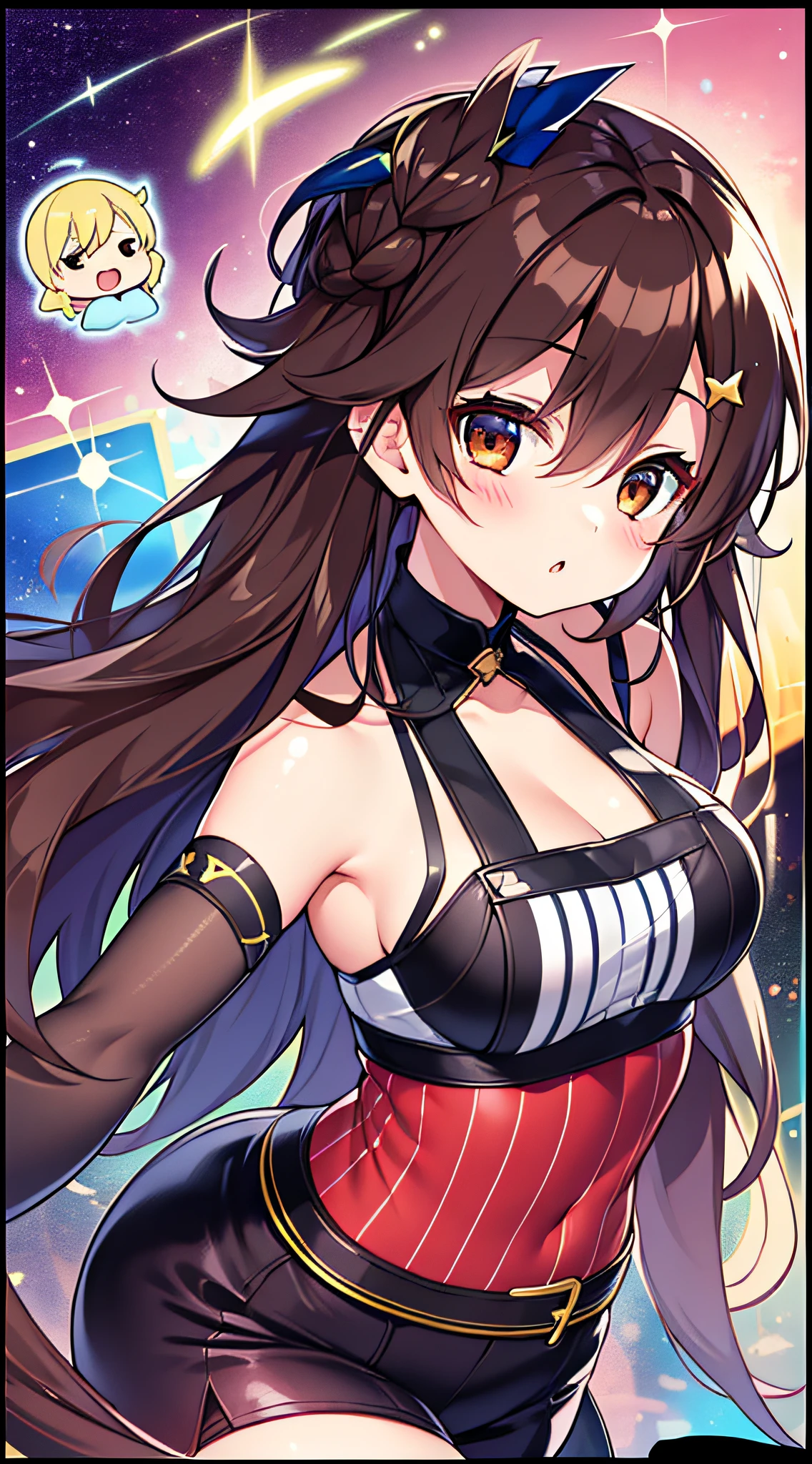 1chico, 1girl, Super beautiful girl with beautiful brown hair and brown eyes, Boy with brown hair and brown eyes, corriendo el uno al otro en una hermosa estrella, obra maestra, (ulzzang), (CG extremadamente detallado, unidad, Fondo de pantalla de 8k: 1.1), Fantasma iridiscente, sombrado perfecto