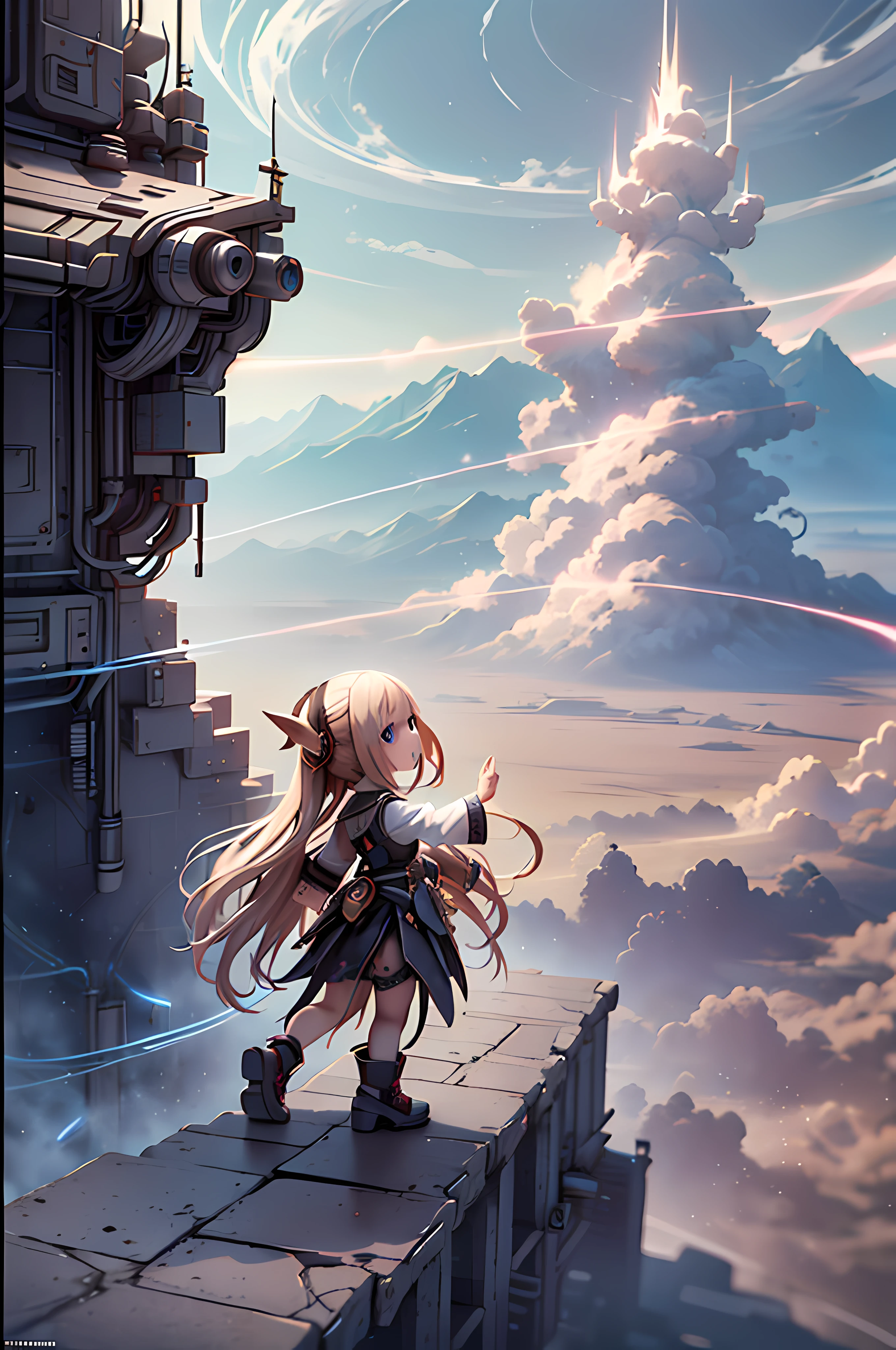The little witch flew in the sky with a small dragon,It's all around rainbows,(巨作), (Realistic), Sharp focus, Dramatic, awarding winning, Cinematic lighting, octane rendered, Unreal Engine, volumetrics dtx