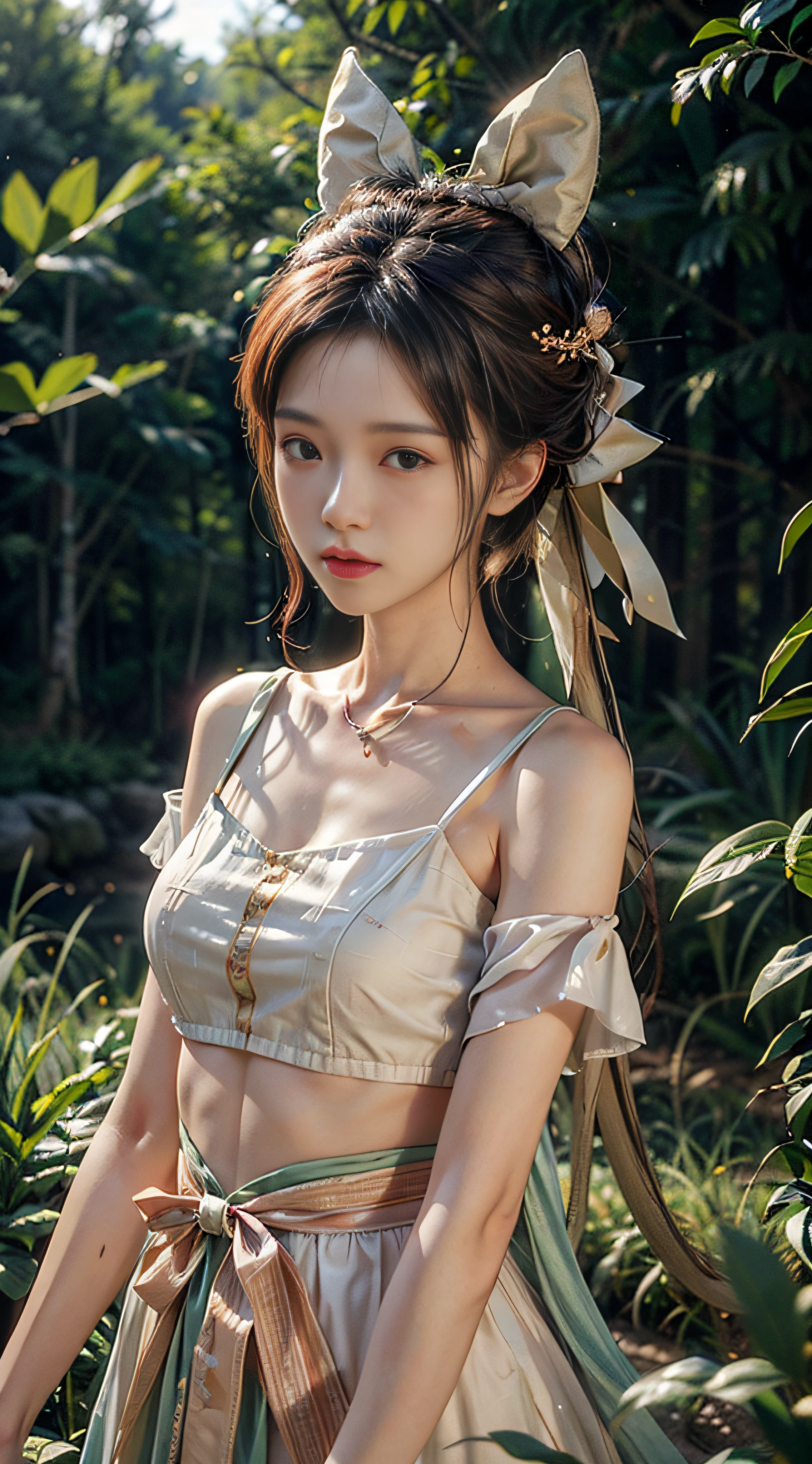 Filmic、Surrealisality、Soft light、Deep field focus bokeh、Ray tracing and surrealism,There are neat rice seedlings in the field,forests,hillside,Quiet,rustic,HD details、Ultra detail、