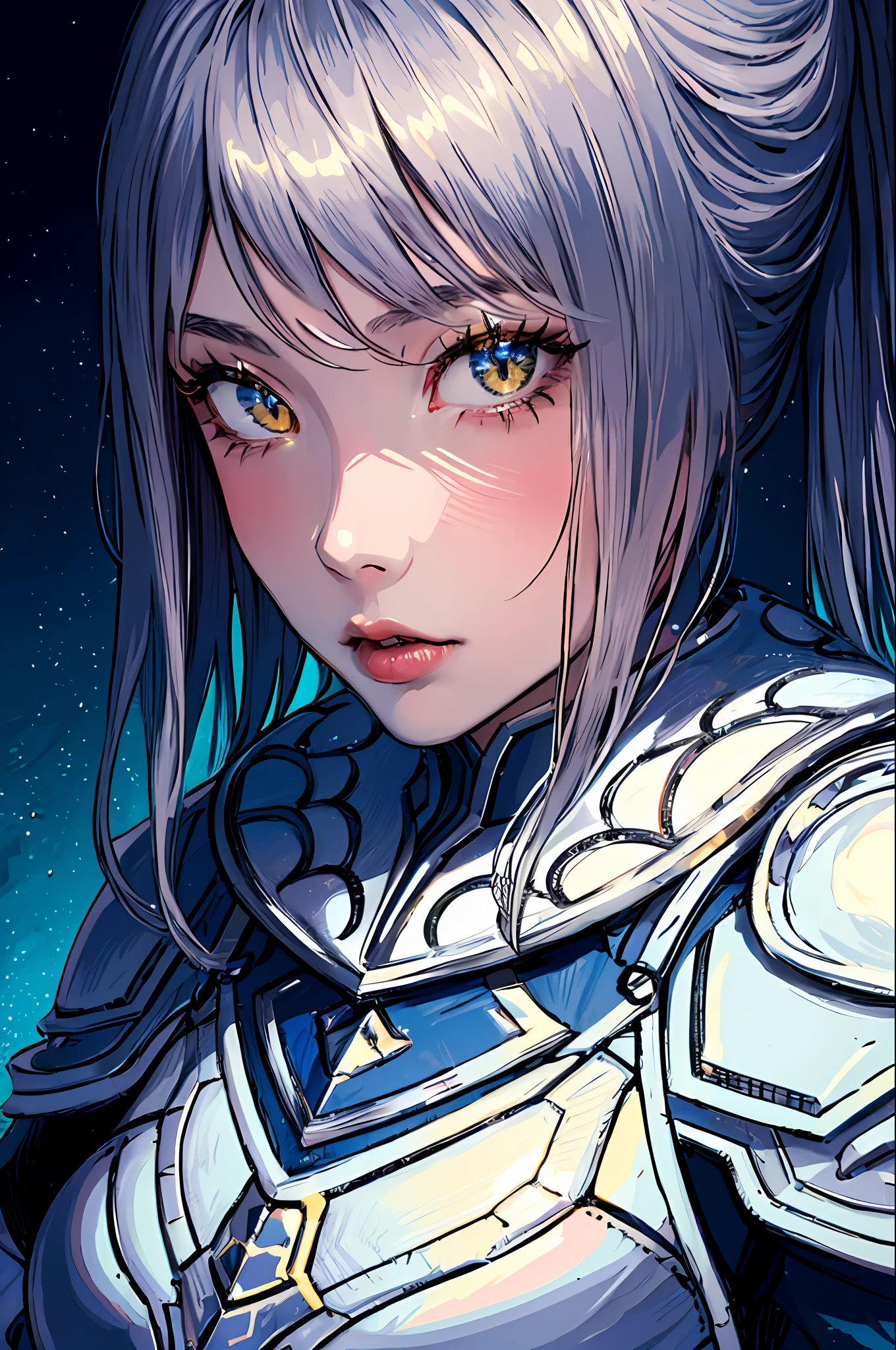 (masterpiece, top quality, best quality, official art, beautiful and aesthetic:1.2), cateyes,1girl, solo, armour, magic, light particles, upper body, extreme detailed, highest detailed, optical mixing, playful patterns, lively texture, unique visual effect