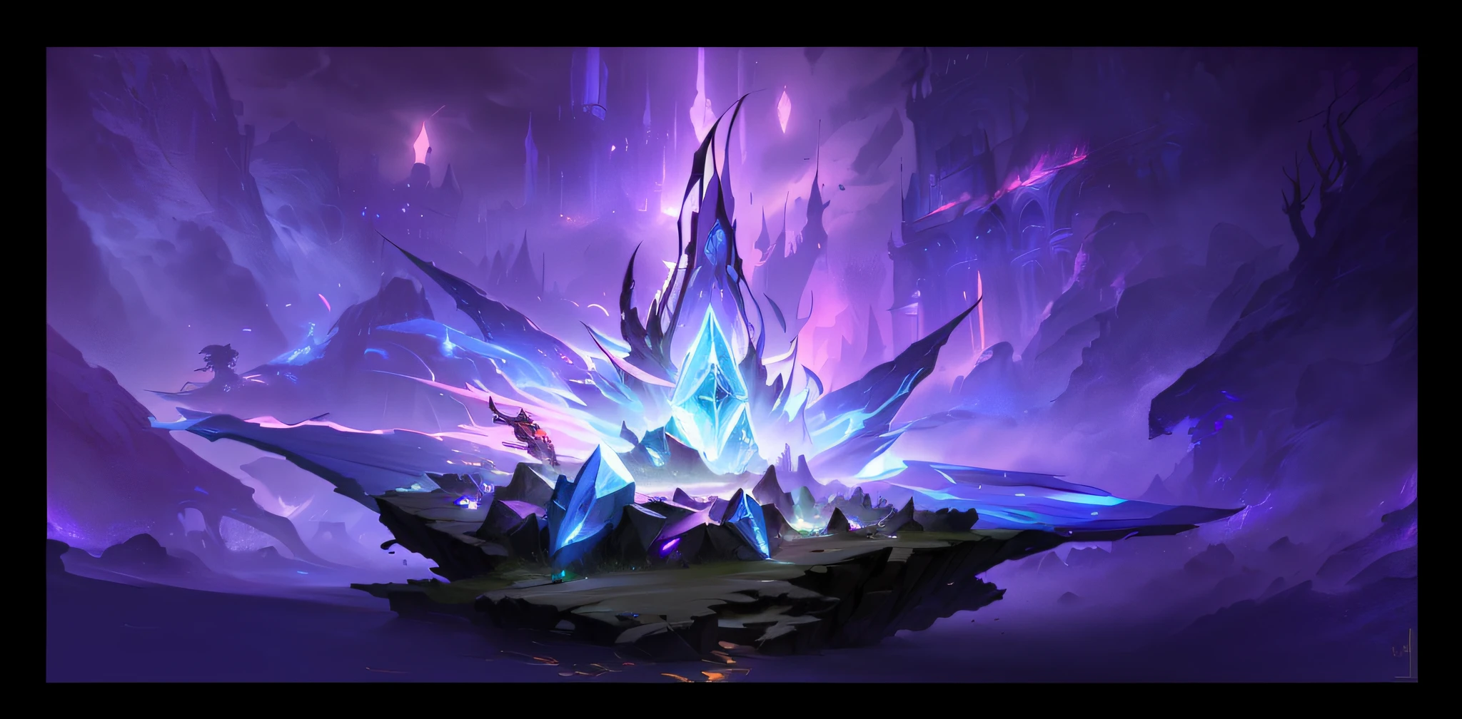 There is a very large gemstone,There is a lot of blue and purple light, concept art magical highlight, Dota 2 concept art, League of Legends concept art, Riot Games concept art, luminescent concept art, arcane concept art, painted as a game concept art, spirit fantasy concept art, concept arts, archillect concept art, matte painting arcane dota pixar
