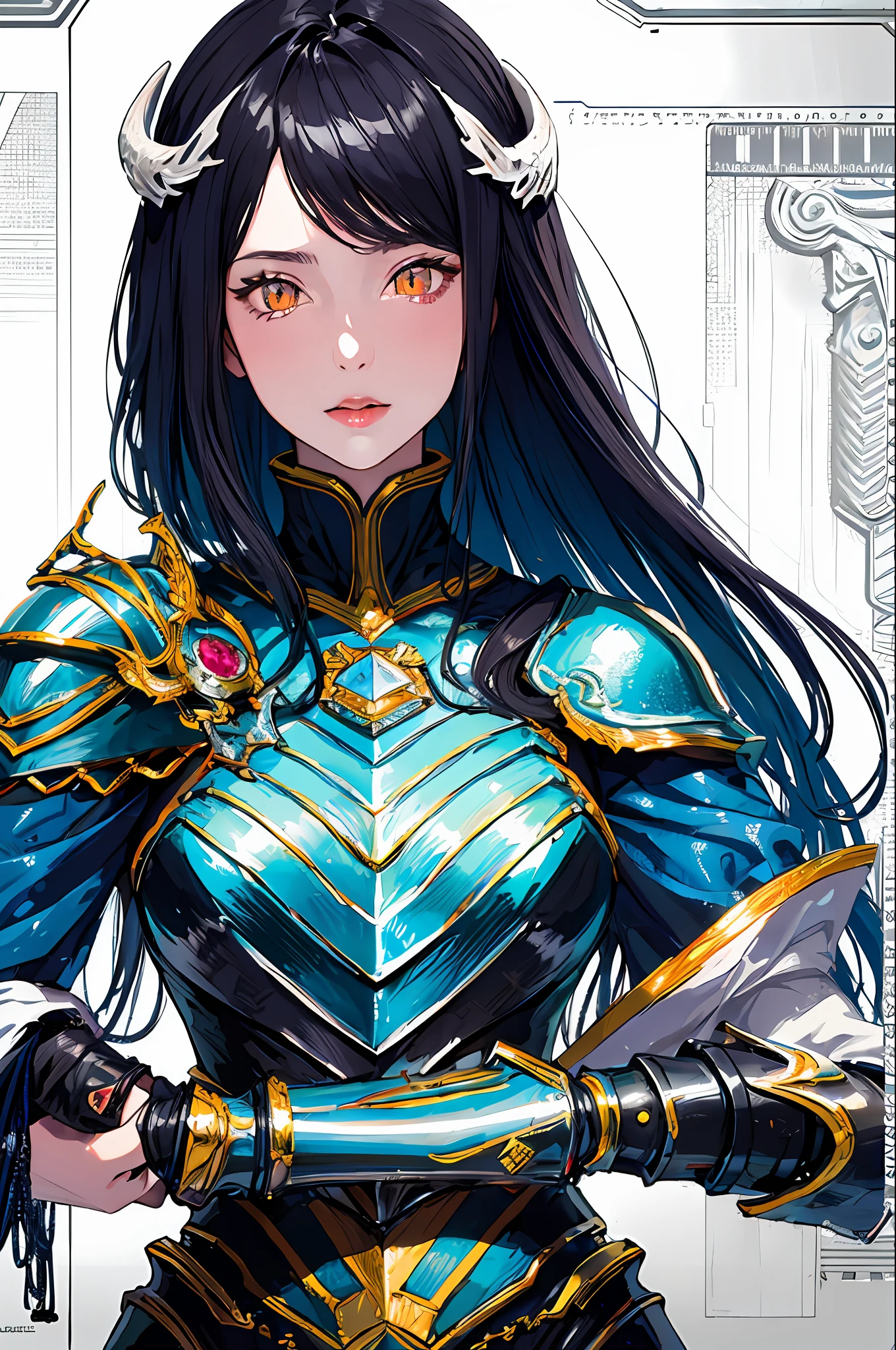 (masterpiece, top quality, best quality, official art, beautiful and aesthetic:1.2), cateyes,1girl, solo, armour, magic, light particles, upper body, extreme detailed, highest detailed, optical mixing, playful patterns, lively texture, unique visual effect