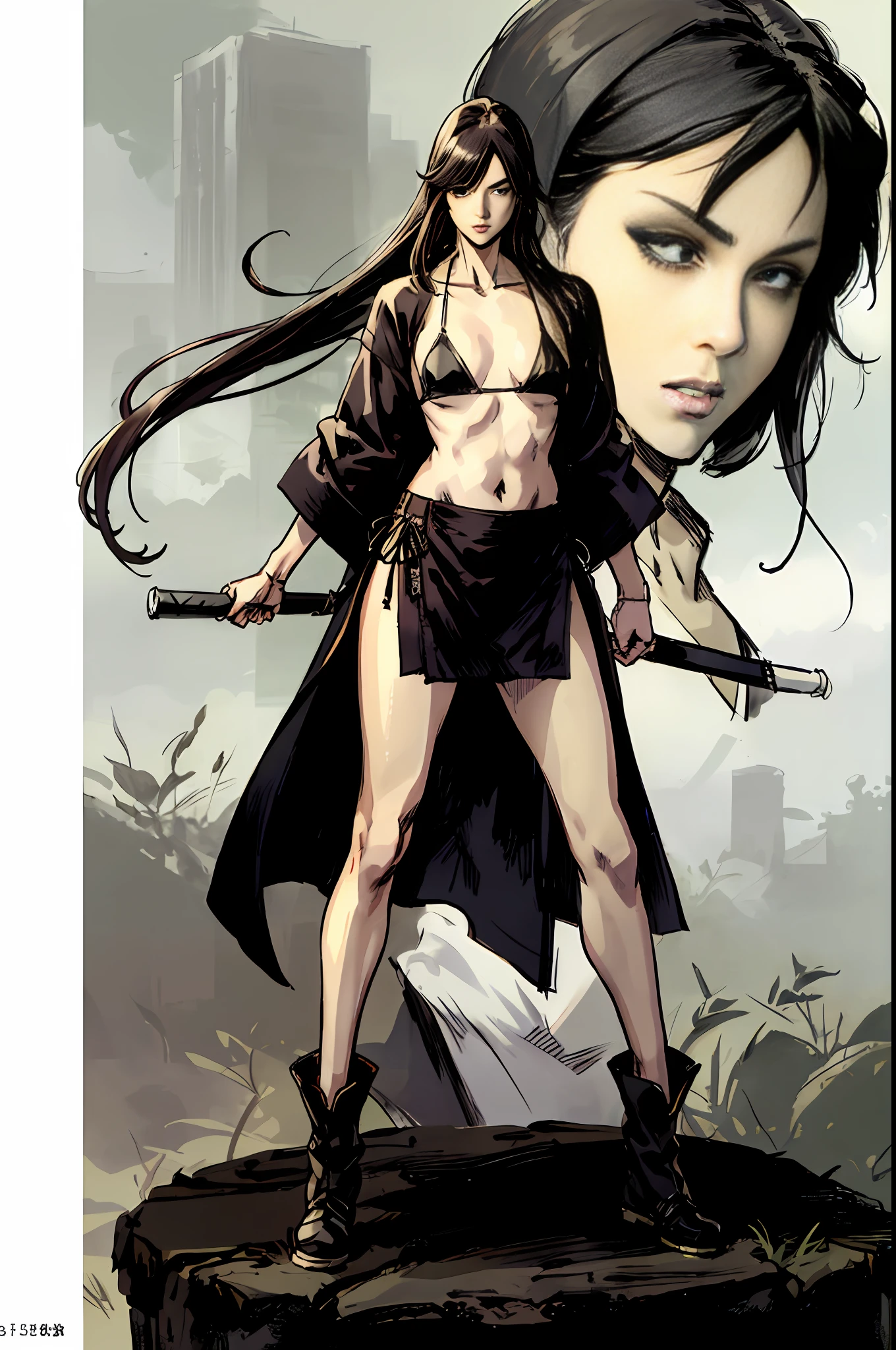 杰作,A split comic of the same woman,A wonderful storyboard display of comic characters,4K anime,(animel:1.2),Anime drawing of a female martial artist in a bikini and robes,Mysterious oriental atmosphere,tall,Plump breasts,Slim and well-proportioned waist and abdomen,Slender legs,Perfect body,Realistic Hanfu,Wear boots,Combat posture study,a whole body,Dress,Image of a female boxer,Martial arts anime style,colored sketch,Sketch art style,anime artsyle,digital anime,The ultra-great resolution,Realistic scale SFW,Place your hands in her body position!,Full body combat stance,fighting action,Gesture painting,Fine sketching,Full Body Portraits,,animepainting