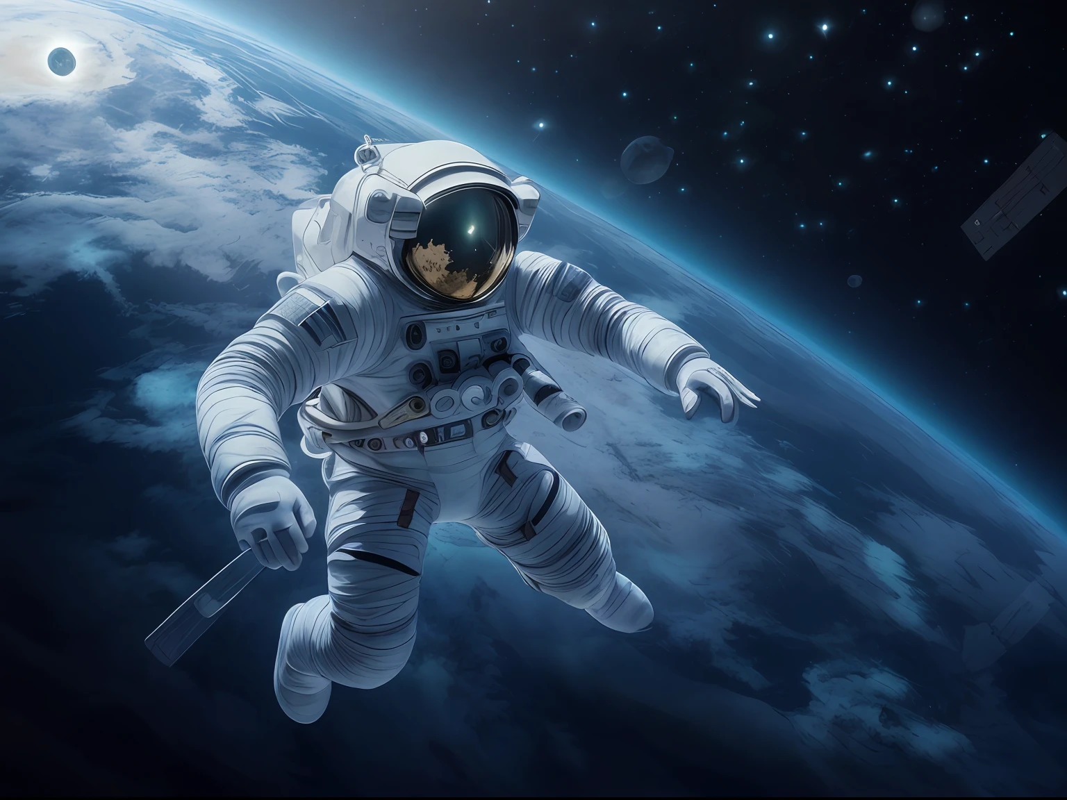 astronaut in outer space with earth in the background, astronaut floating in space, astronaut in space, an astronaut floating in space, space walk, astronaut in space, flying in space, The astronaut, space walk scene, Astronaut, weightless in space, space travel, an astronaut relaxing in space, Spacesuit, In space, space suit, floating in space