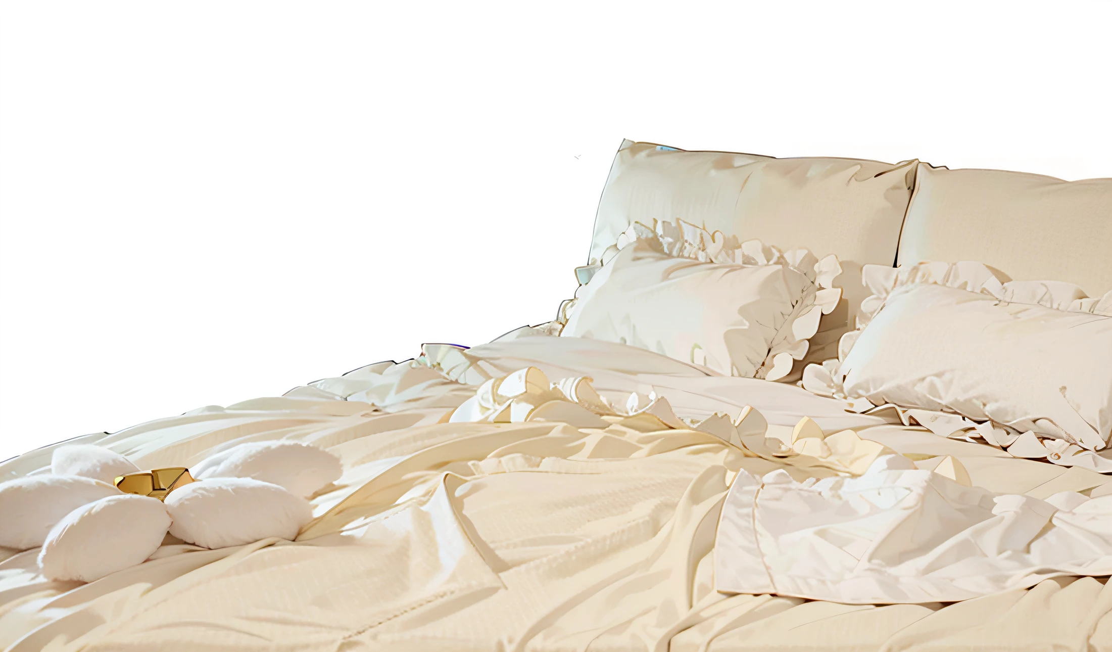 there is a bed with a white comforter and pillows on it, White bed, dreamy soft, Bed, White sheets, Beds, large comfy bed, un made bed, Linen, flowing silk sheets, bed is not made, messy bed, Lying in bed, cozily, soft - warm, bed on the right, cozy bed, soft. High quality, laying on bed
