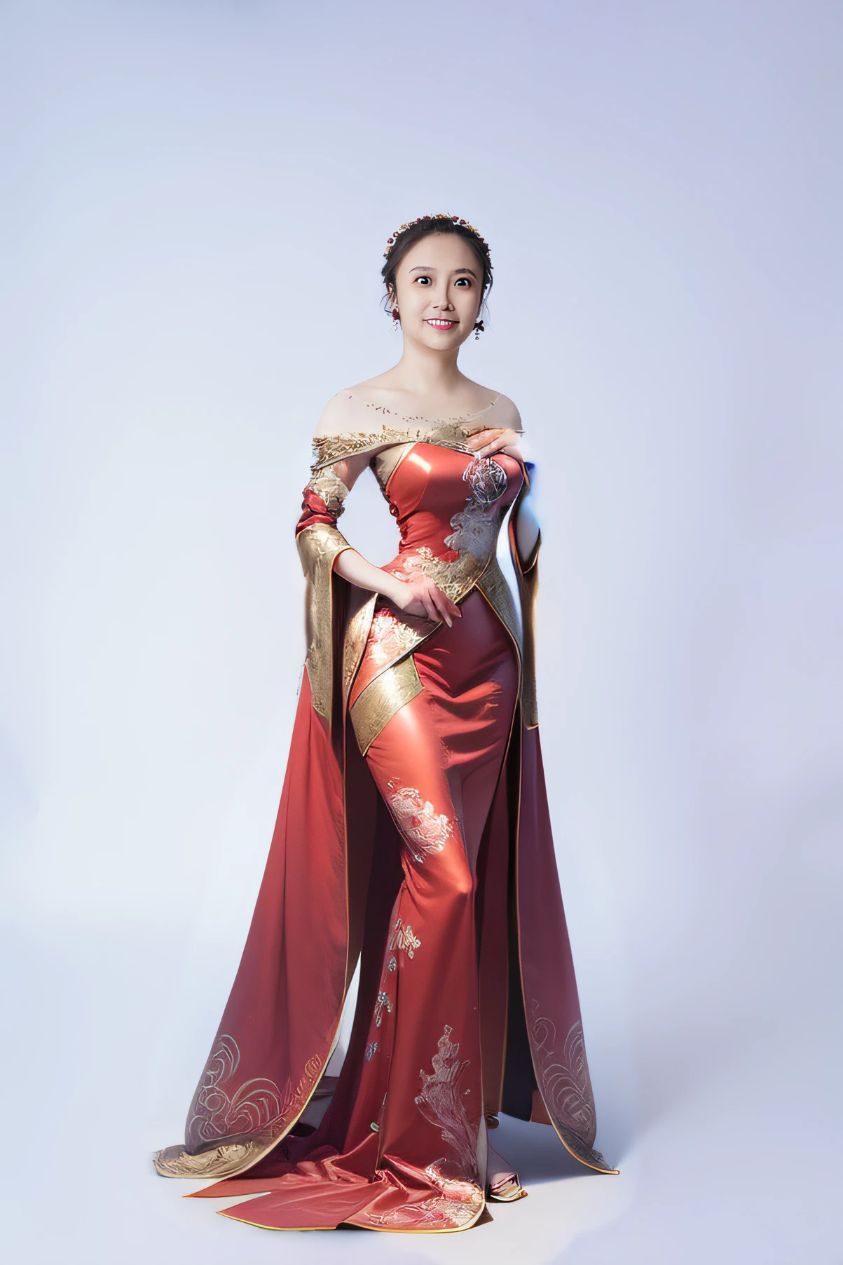 Qing dynasty court atmosphere,Dress up as a queen and concubine,Filigree thread embroidery is fine and delicate,The cuffs and robes are fringed and flowing,The queen has a loose demeanor, The artistic conception is deep and solemn,Shimmering and fragrant. --auto