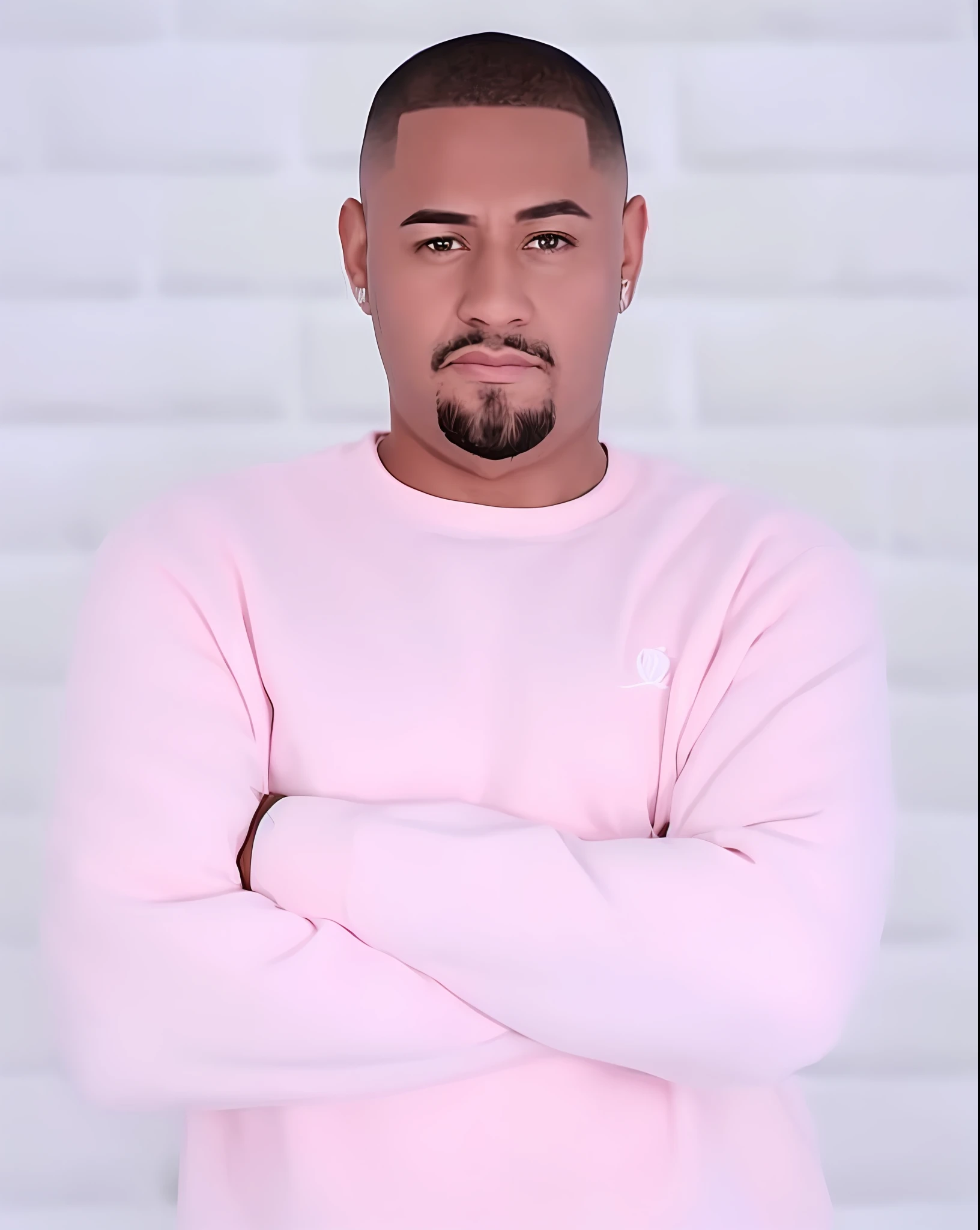 um close up de um homem com uma camisola cor-de-rosa e barba, Profile Picture: Headshot, suave em _ O pano de fundo, taken in the early 2020s, foto promocional, Foto de um ensaio promocional, photo shot in the head, usando um capuz rosa, Retrato de uma gangue cor-de-rosa, Pose casual, teddy fresh, foto promocional, head shoot, cooky, imagem promocional