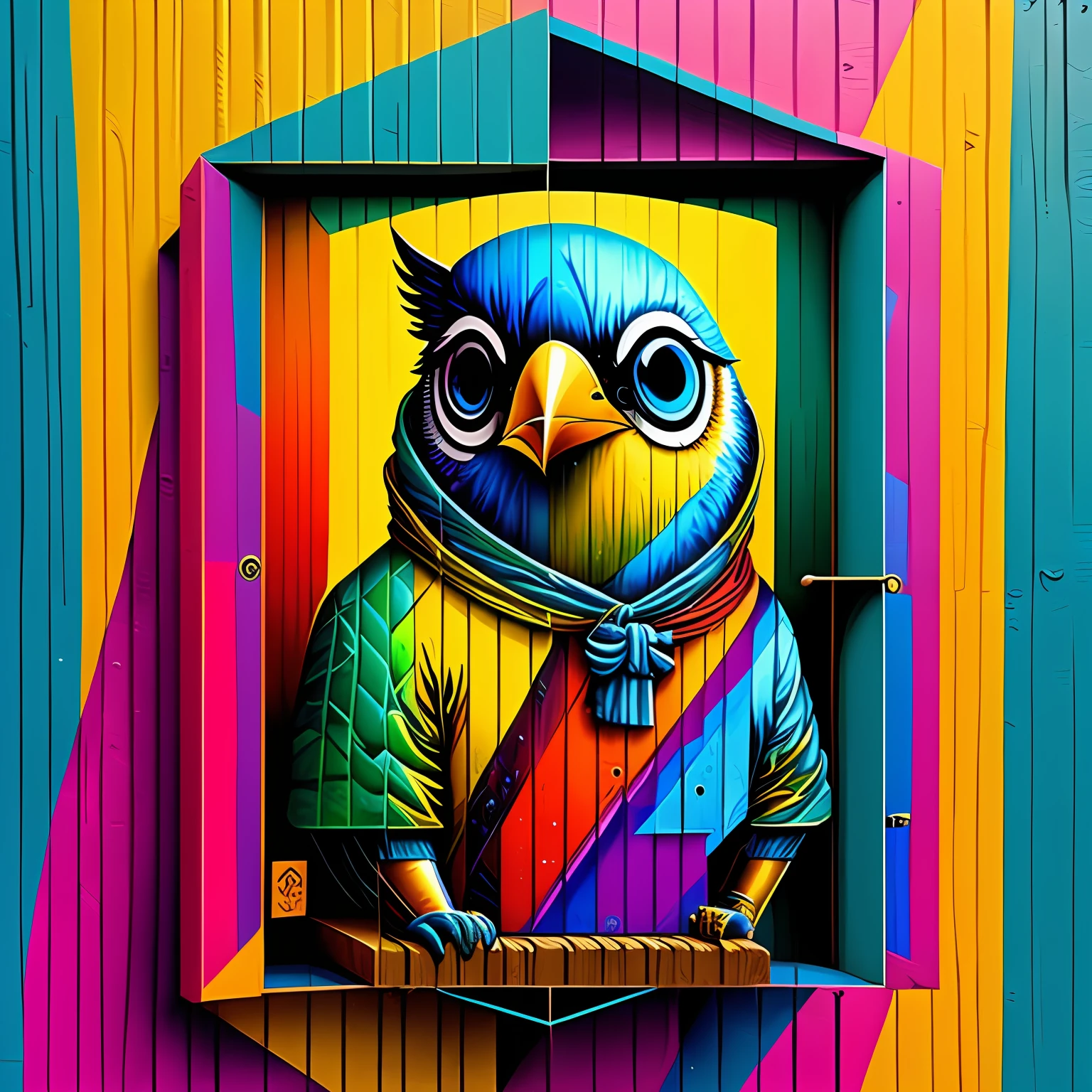 (Bird well saw you), Eduardo Kobra padding ,wall PORTRAIT geometric multidimensional, art, chibi,
yang016k, beautiful, colorful,
masterpieces, top quality, best quality, official art, beautiful and aesthetic, --auto