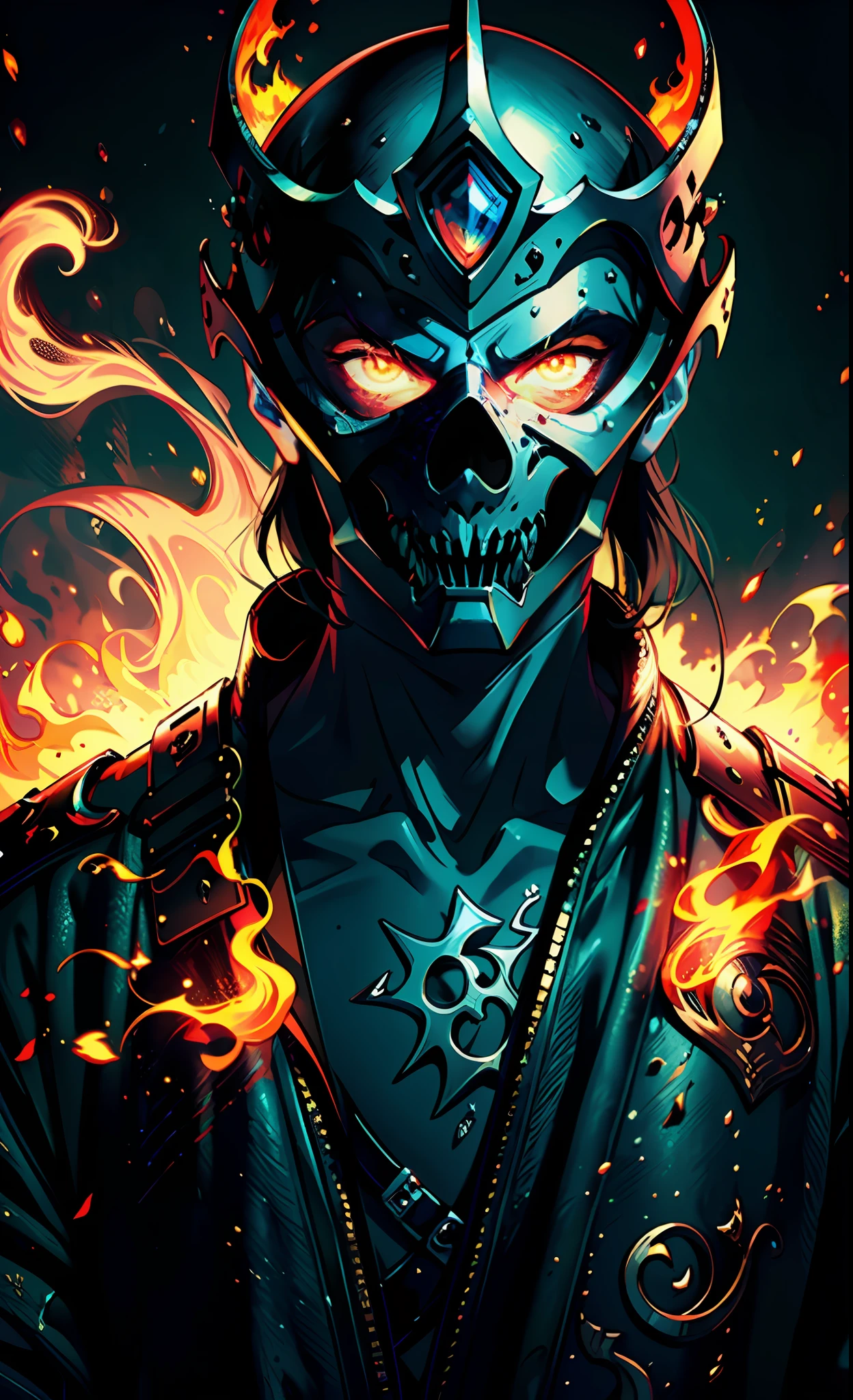 (extremely detailed CG unity 8k wallpaper, masterpiece, best quality, ultra-detailed), (Heaven: 0.6 + Hell + Ghost: 1.2 + Hades: 1.5+ Underworld: 1.4), King of Yan, Throne, Crown, Green Clothes, Mask, Dill Red Light, Flames, Underworld Background, HD Sharp, Extremely Realistic.