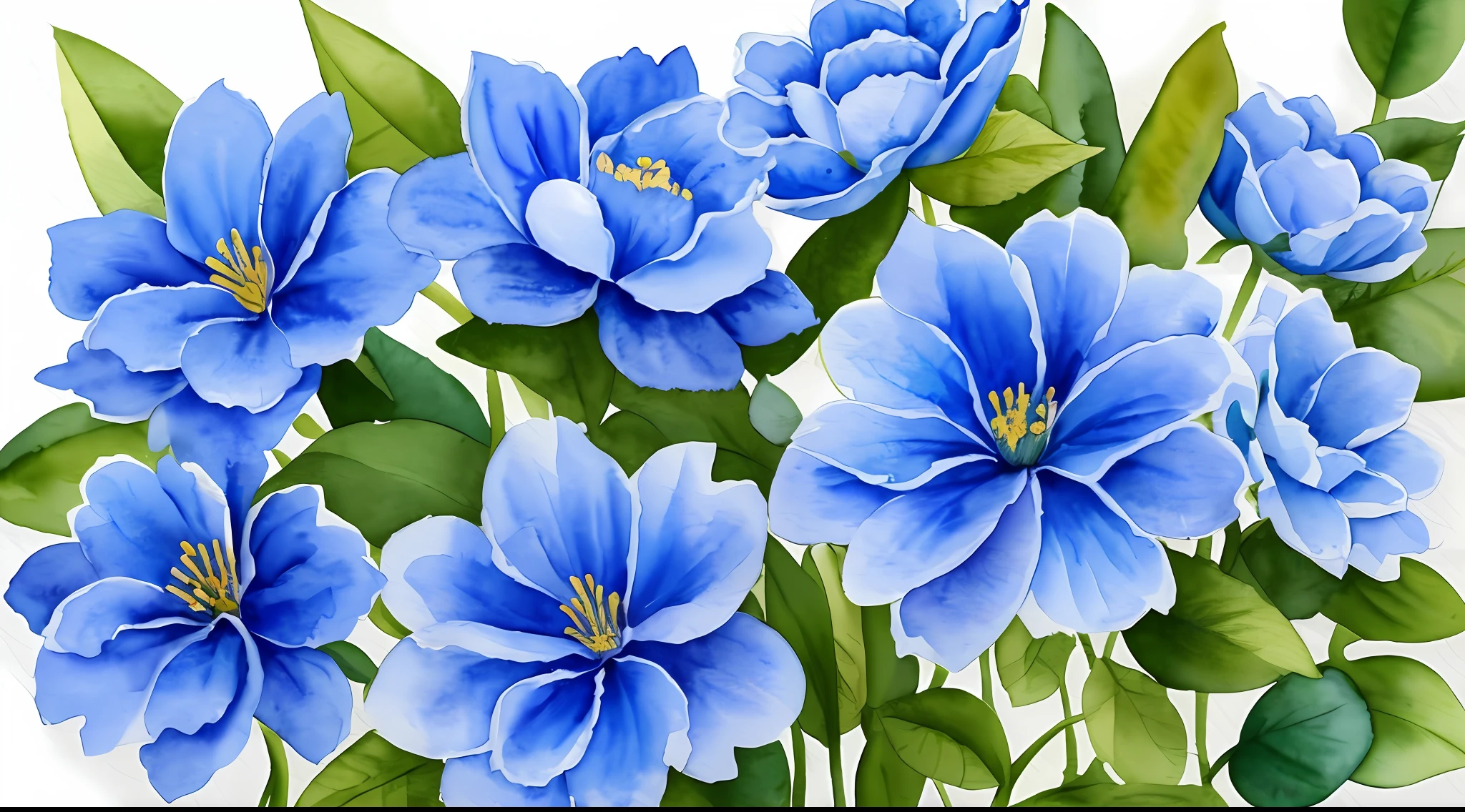 5 flowers,Some flowers,A few leaves,the watercolor style,Blue flowers --auto
