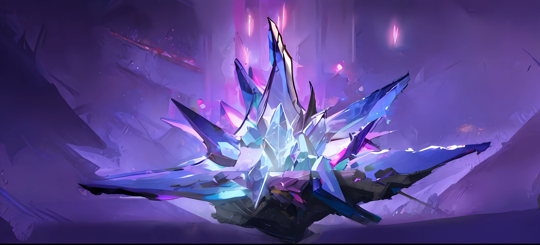 There is a very large spar，With purple and blue lights, concept art magical highlight, made of crystalized synapse, Riot Games concept art, arcane concept art, League of Legends concept art, 8k hd wallpaperjpeg artifact, 8k hd wallpaperjpeg artifact, luminescent concept art, crystal shards