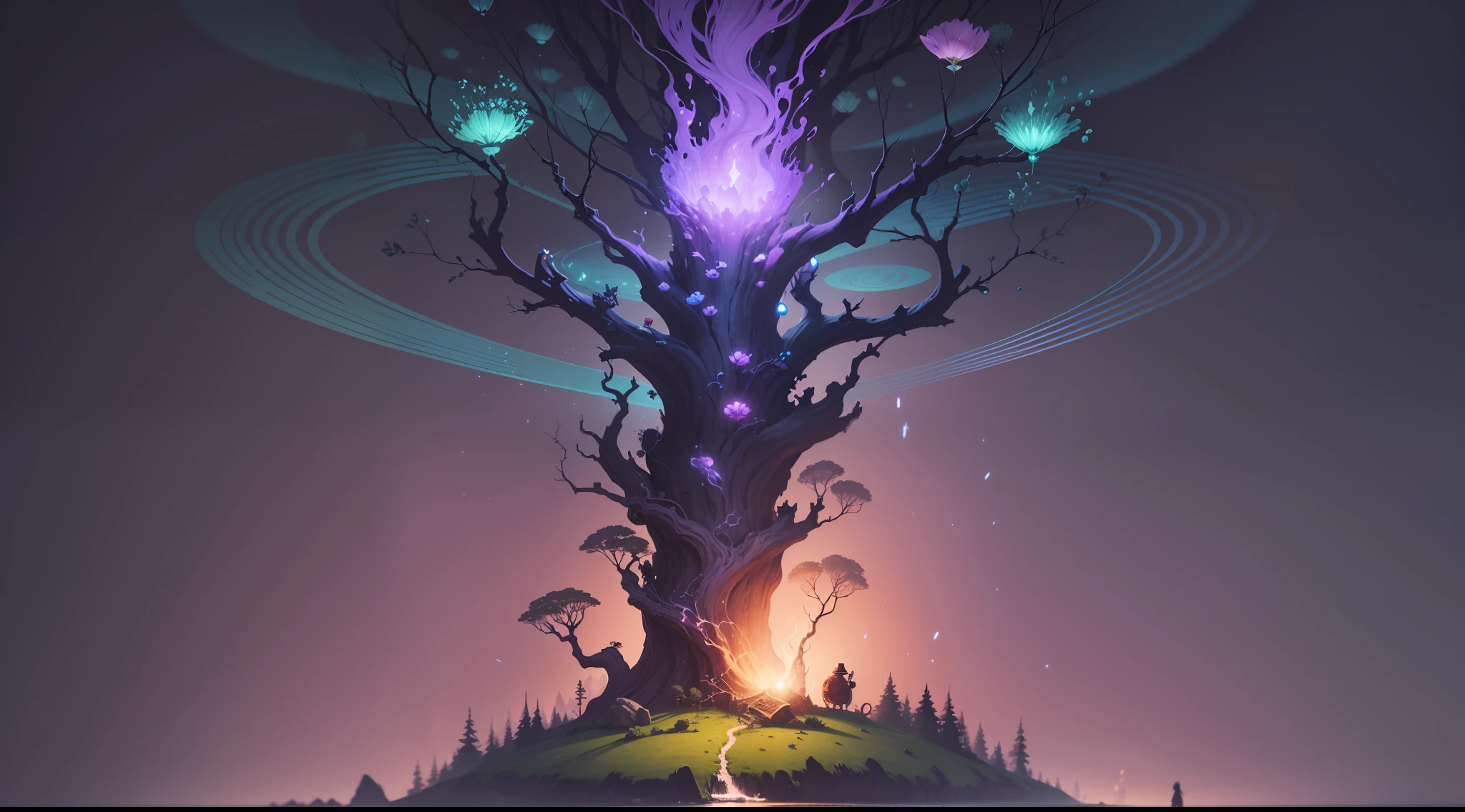 （Digital artwork：1.3）（a sketch：1.1）Octane renders a mysterious dense forest，（（Magic flows in between）），（（Panda Mage，Long staff，Exit from the teleportation array）），an intricate（vine：1.2），Huge tree in liquid metal，Realistic digital painting portrait，shot at 8k resolution，Gasoline liquid，color pastel，splashart，Blue and purple magic universe，Lithography in intricate details，（light particules：1.2），best qualitiy， illustration，  waters， firey， Tuuli ， space ， Paper_Cut， splashart，Lithography in intricate details，（Light particles：1.2），（game concept：1.3），（deep of field:1.3),Global illumination,with rich details,Trends on ArtStation，Epic shooting，Cinematic lighting