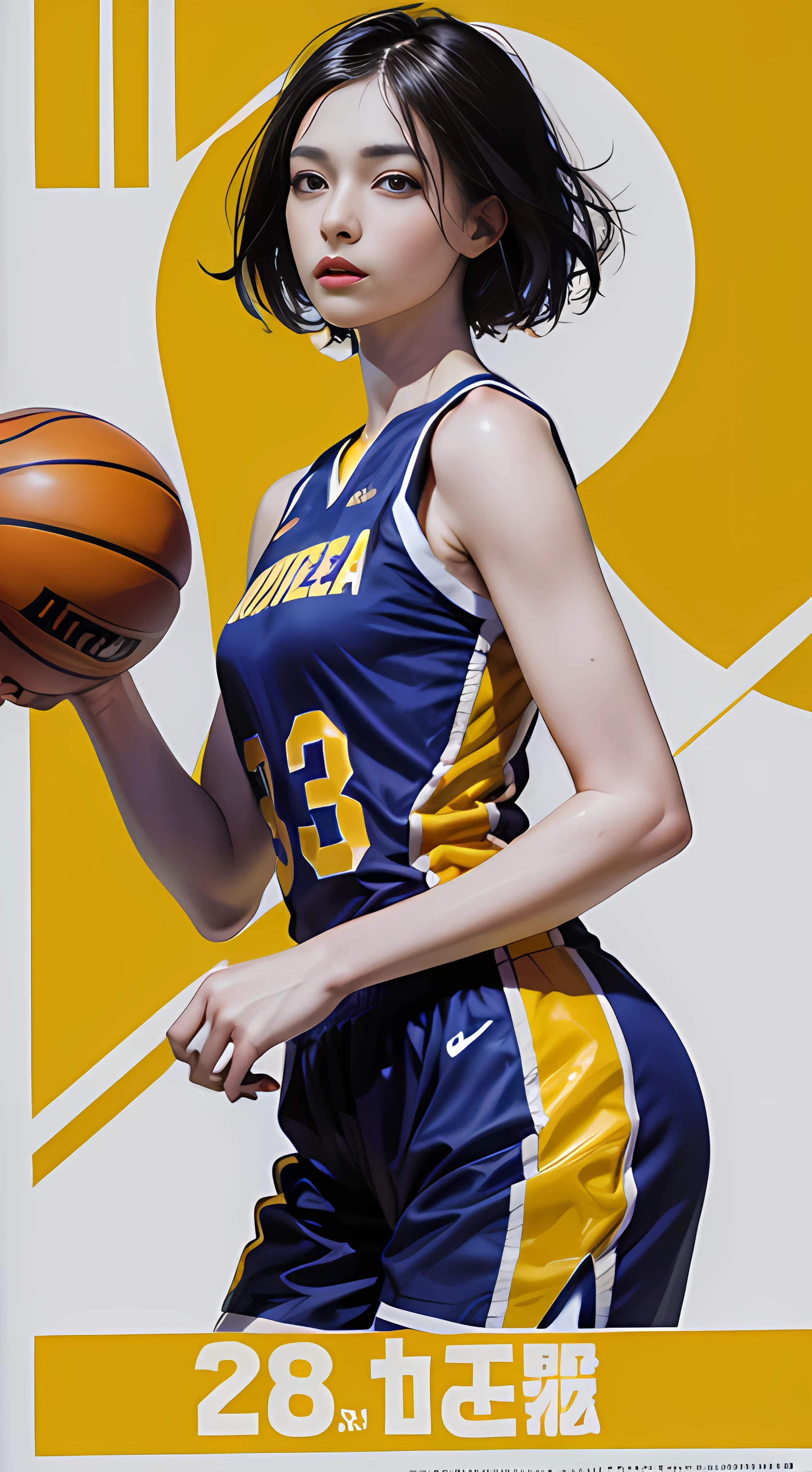 Ultra high quality， 8K，sportswoman，The body is well-proportioned，Do not leak out of your fingers，Playing the Basketball ，White and tender skin，sun is shining，