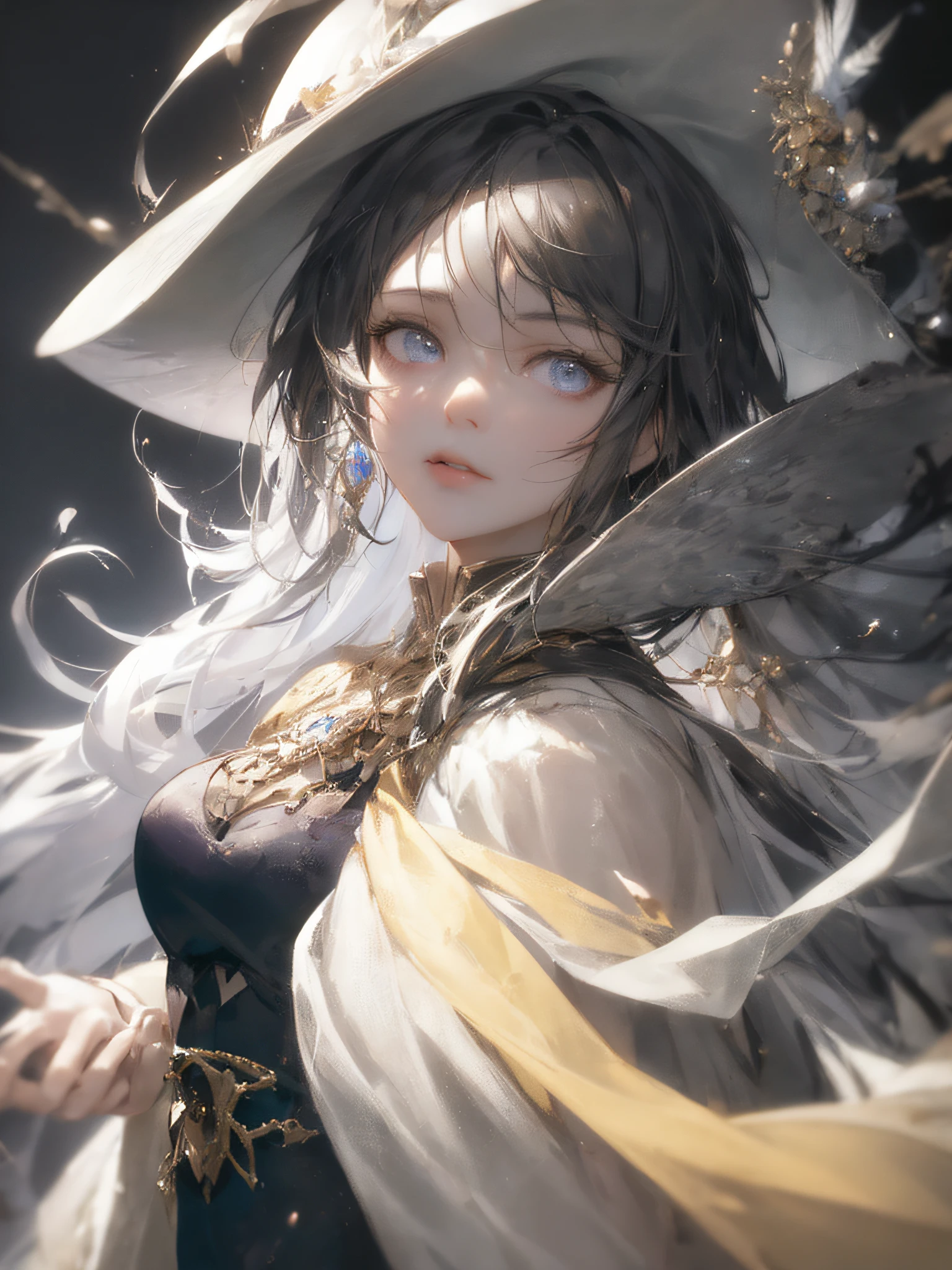 anime girl with a hat and a feather on her head, Guweiz on ArtStation Pixiv, Guweiz in Pixiv ArtStation, guviz style artwork, Detailed digital anime art, Guwiz, beautiful celestial mage, 8K high quality detailed art, Fanart Meilleure ArtStation, 4k highly detailed digital art