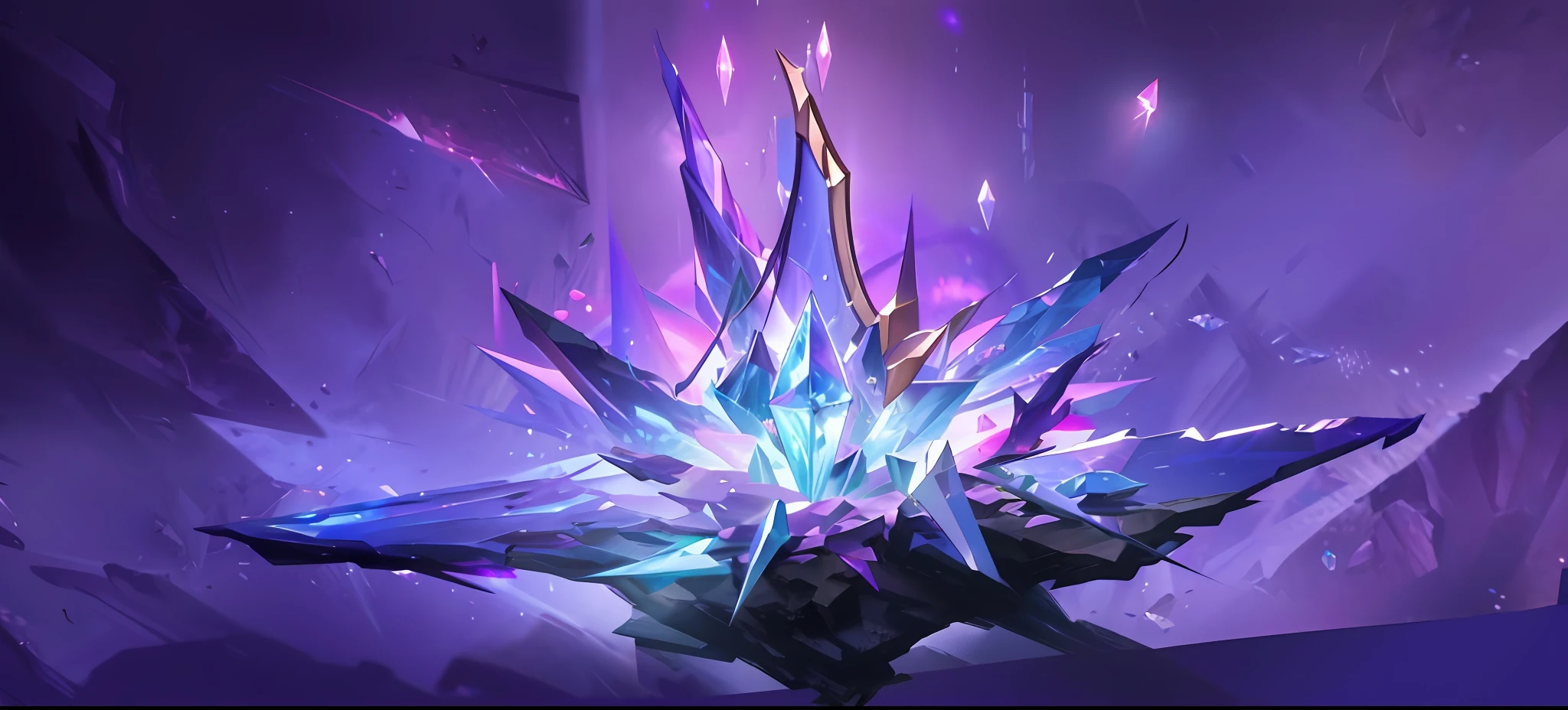 There is a very large spar，With purple and blue lights, concept art magical highlight, made of crystalized synapse, Riot Games concept art, arcane concept art, League of Legends concept art, 8k hd wallpaperjpeg artifact, 8k hd wallpaperjpeg artifact, luminescent concept art, crystal shards