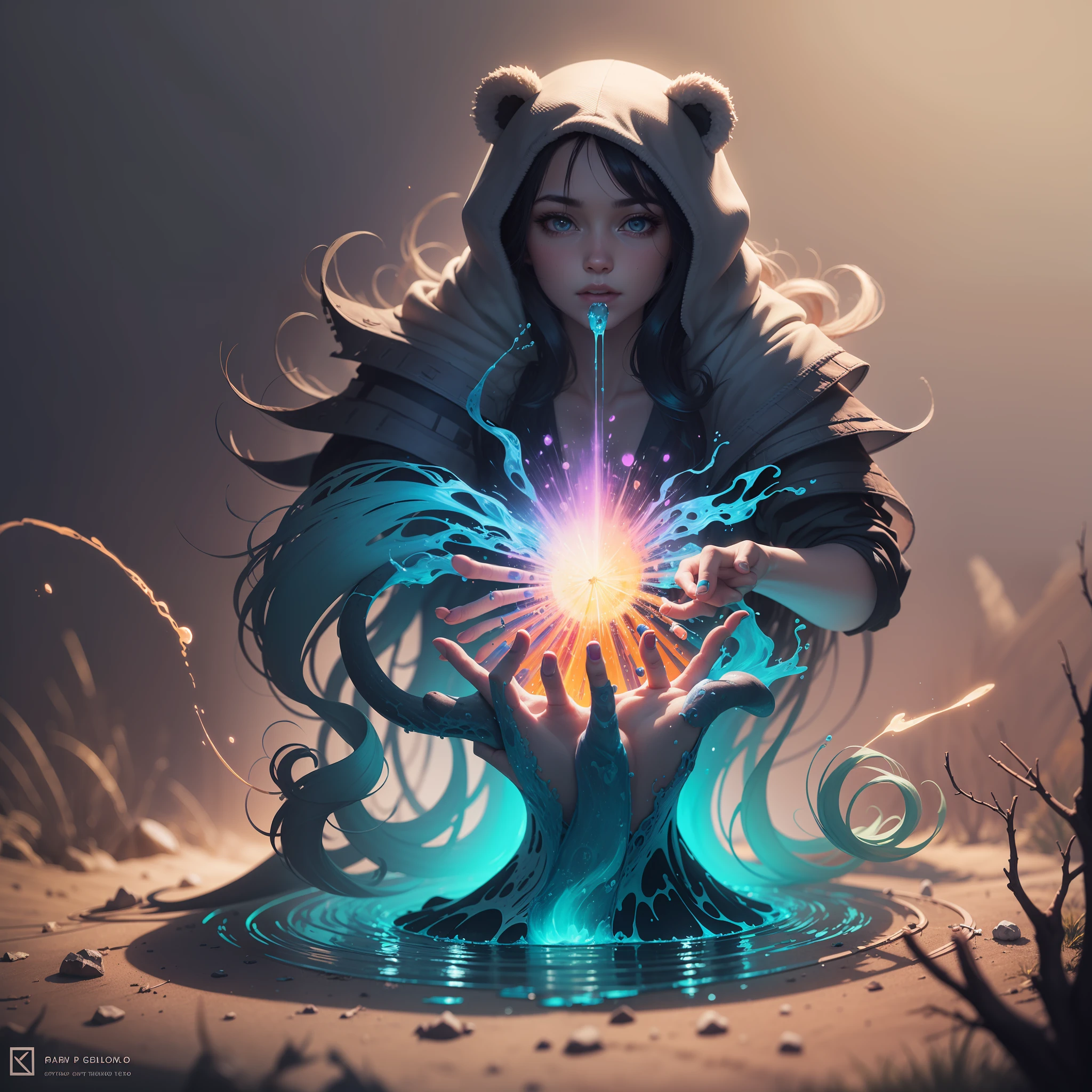 (Digital artwork:1.3)(a sketch:1.1)Octane renders a mysterious dense forest,((Magic flows between your fingers,Close up of)),((Panda Mage,Long staff,Exit from the teleportation array)),an intricate(vine:1.2),Huge tree in liquid metal,Realistic digital painting portrait,shot at 8k resolution,Gasoline liquid,color pastel,splashart,Blue and purple magic universe,Lithography in intricate details,(light particules:1.2),best qualitiy, illustration, waters, firey, Tuuli , space , Paper_Cut, splashart,Lithography in intricate details,(Light particles:1.2),(game concept:1.3),(deep of field:1.3),Global illumination,with rich details,Trends on ArtStation,Epic shooting,Cinematic lighting