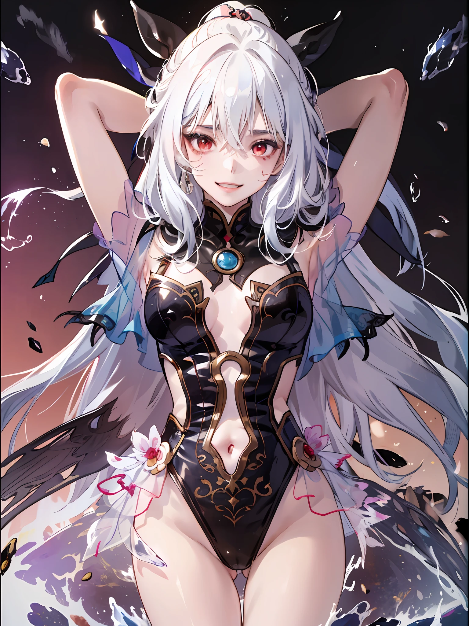 (beste Quality:1.3)、(巨作:1.3)、(Ultra-Details:1.3)、(wall paper、a 1 girl、liar、JingliuV4:1.1)、([Diamonds:1.3|eyed]:1.2)、([opal:1.9|gradient_Hair:1.1]:1.2)、(hair dripping:1.1)、(Detailed hands and fingers:1.2)、(Detailed super oily glossy skin:1.1)、([wetty:0.8|Slimed])、oily shiny thighs、colorfully、looking the viewer、red-eyed、、uniform、white backdrop、a whole body、Evil crown、(corrupt、(Tattoo on the sparkling pink pubic area)、wicked smile、)